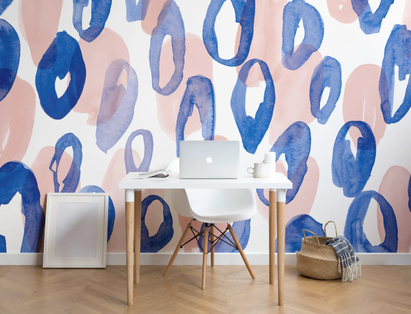 Blue & Peach Watercolor Leopard Print Wallpaper Mural