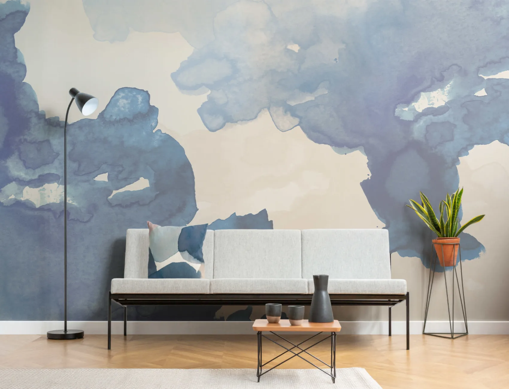 Blå Ombre Akvarel Inkspill Fototapet