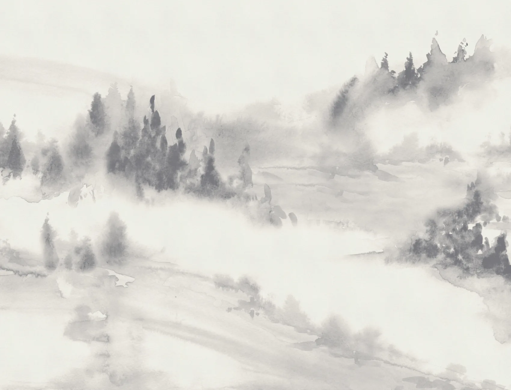 Grijze aquarel Boslandschap Natuur Muurschildering