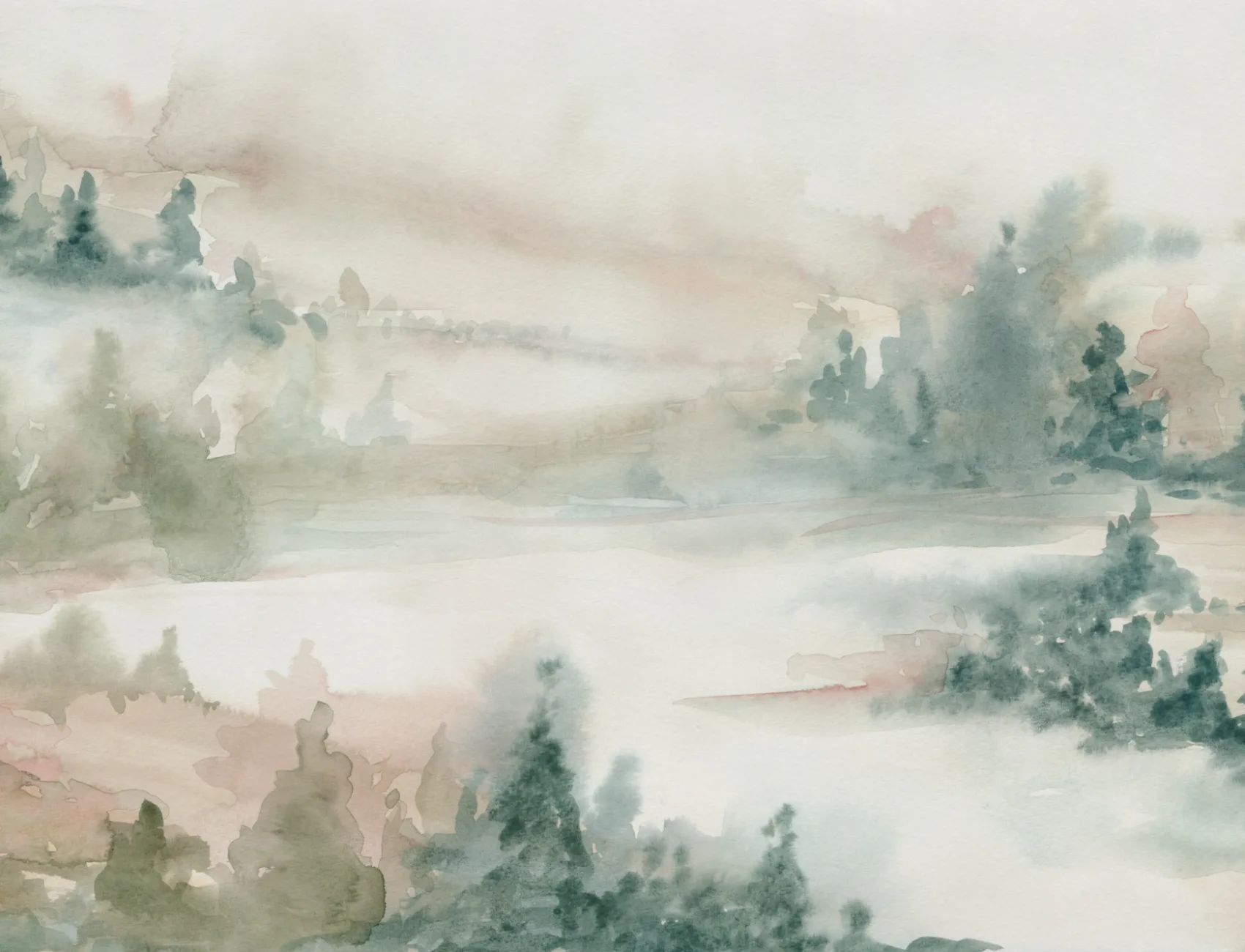 Pastel Fluisterende Natuurlandschap Muurschildering voor Serene Ruimten