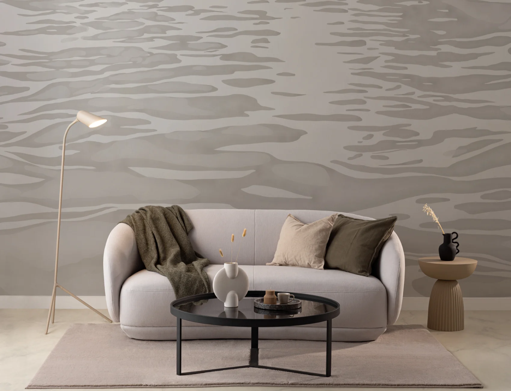 Beige handmålad mural-tapeter med vattenspridning