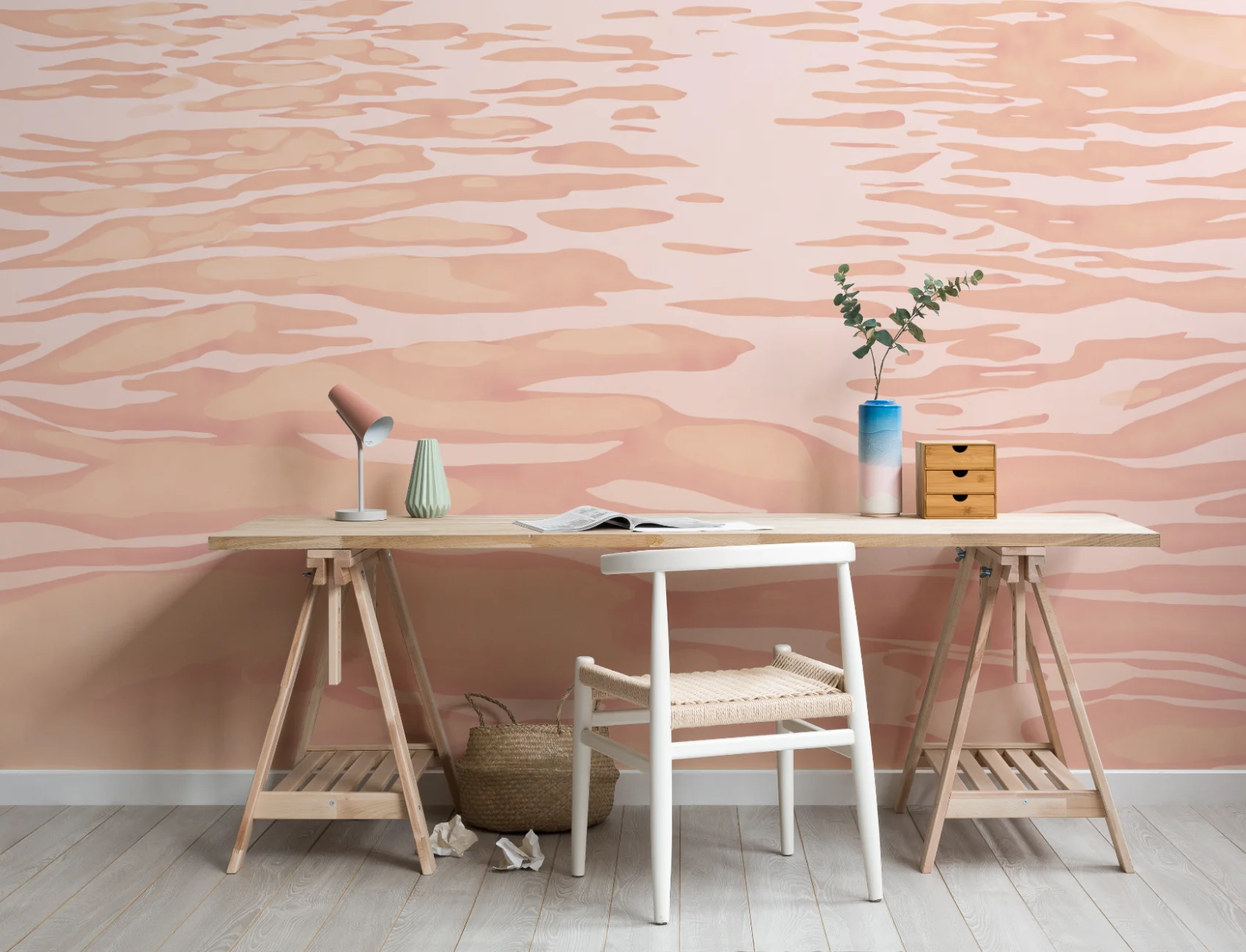 Peach Hand Painted Water Ripple Mural
