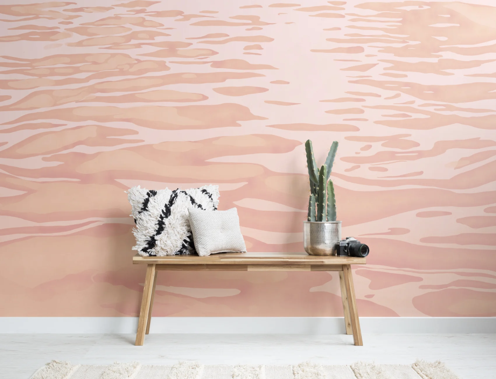 Peach Hand Painted Water Ripple Mural