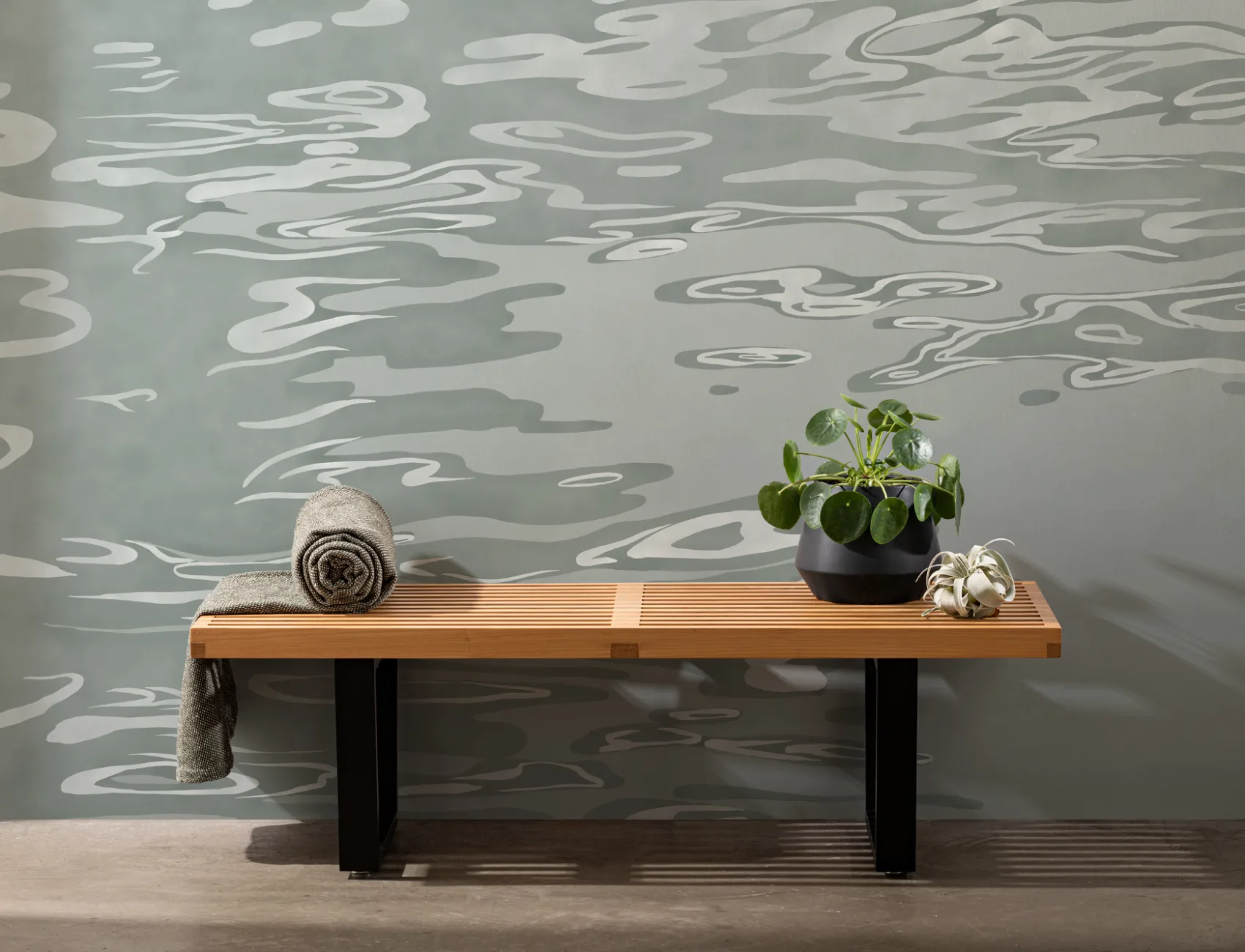 Green Hand Painted Water Rippling Effect Mural