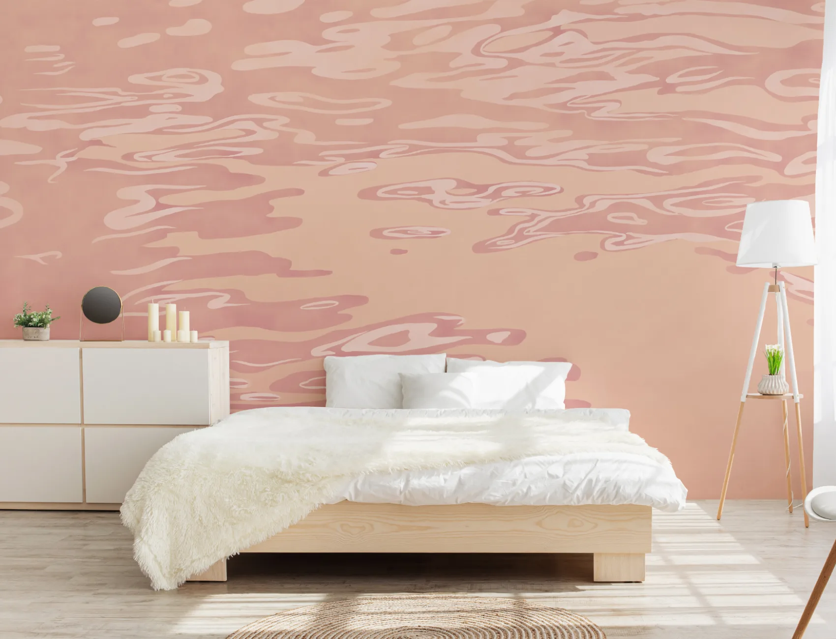 Peach Hand Painted Water Rippling Effect Mural