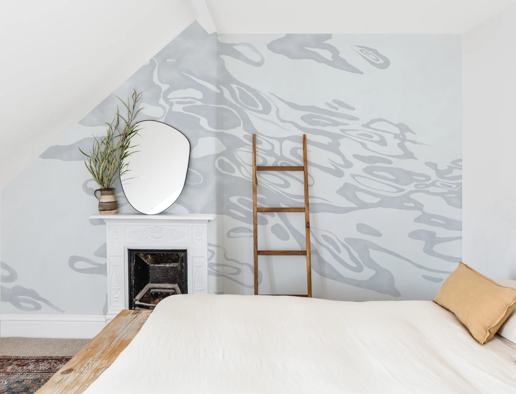 Gray Hand Painted Swirling Water Mural