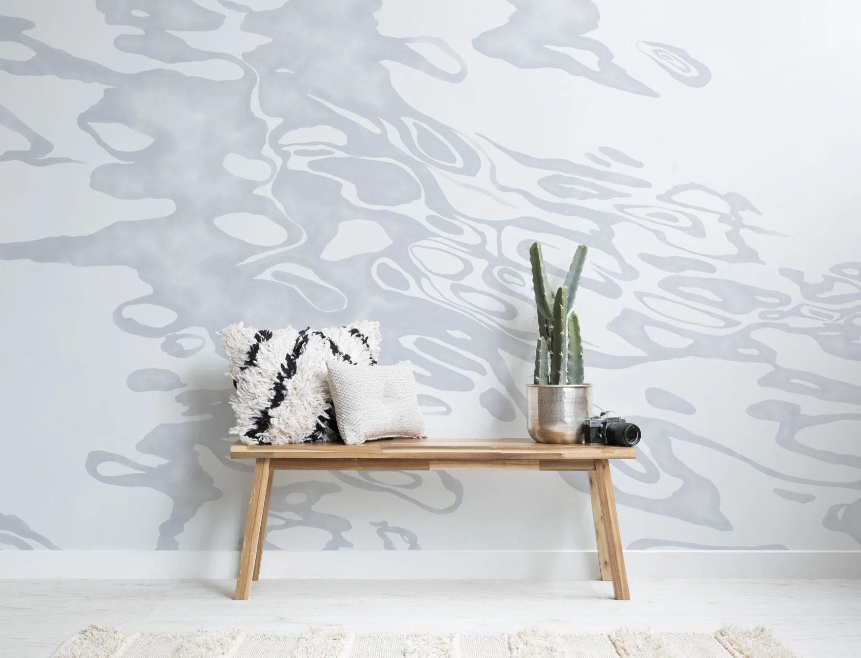 Gray Hand Painted Swirling Water Mural