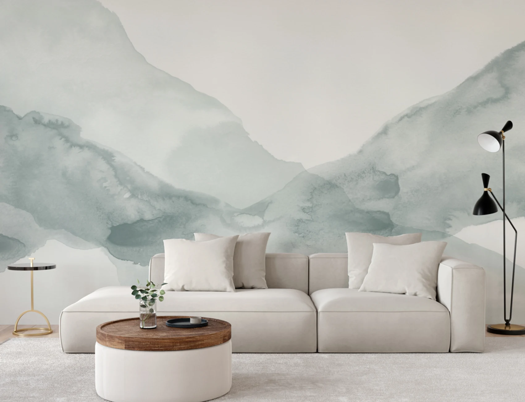 Blue Rippling Abstract Watercolor Mural