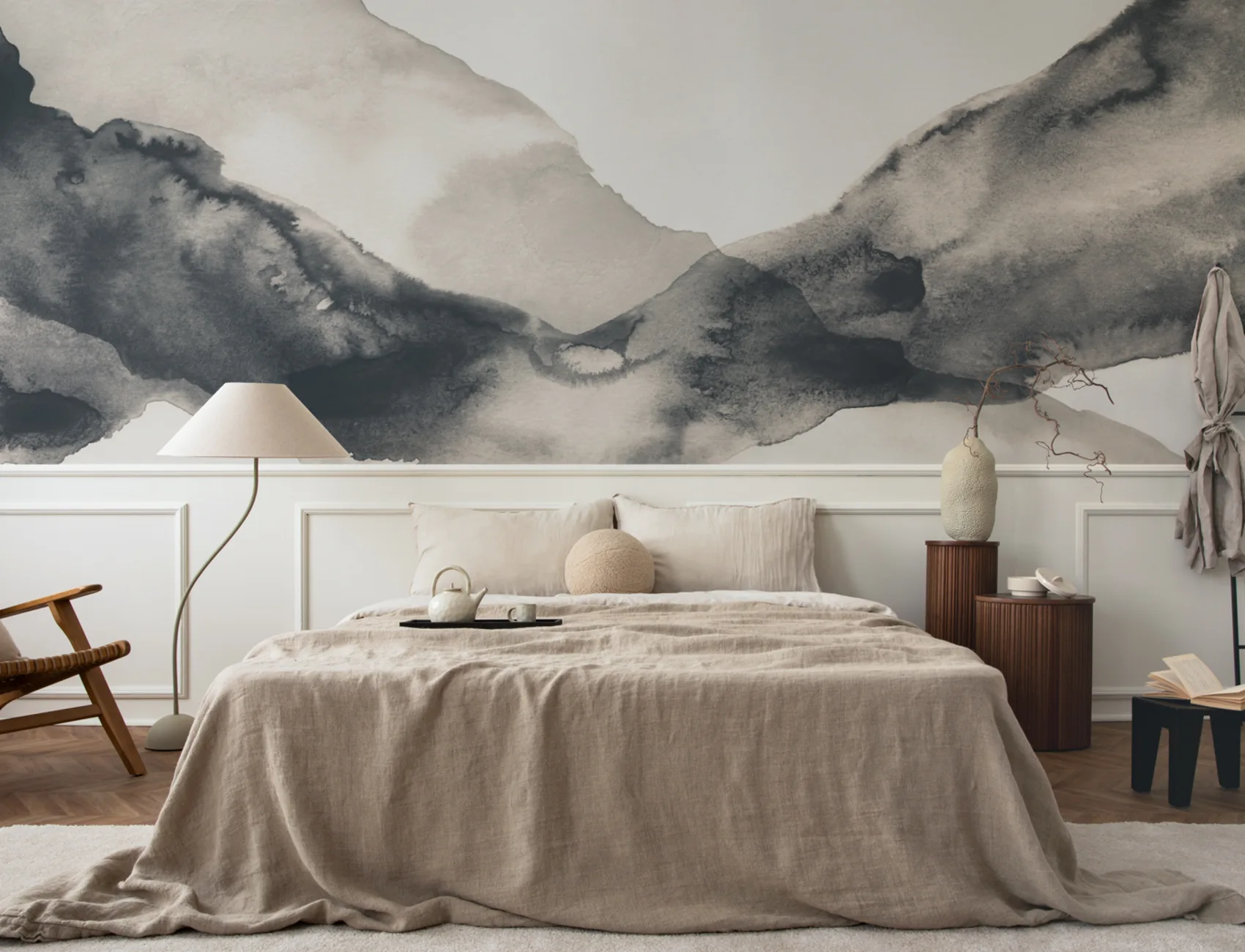 Navy Rippling Abstract Watercolor Mural