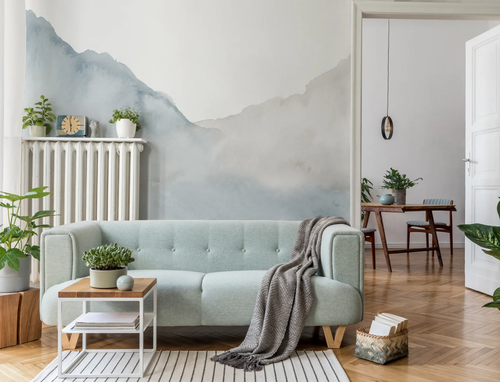 Blue Surging Abstract Watercolor Mural