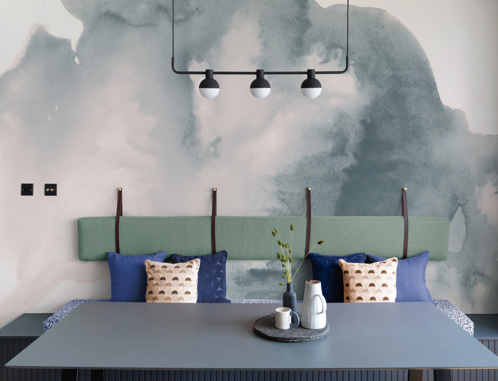 Blauwe Wolken Abstracte Aquarel Muurschildering