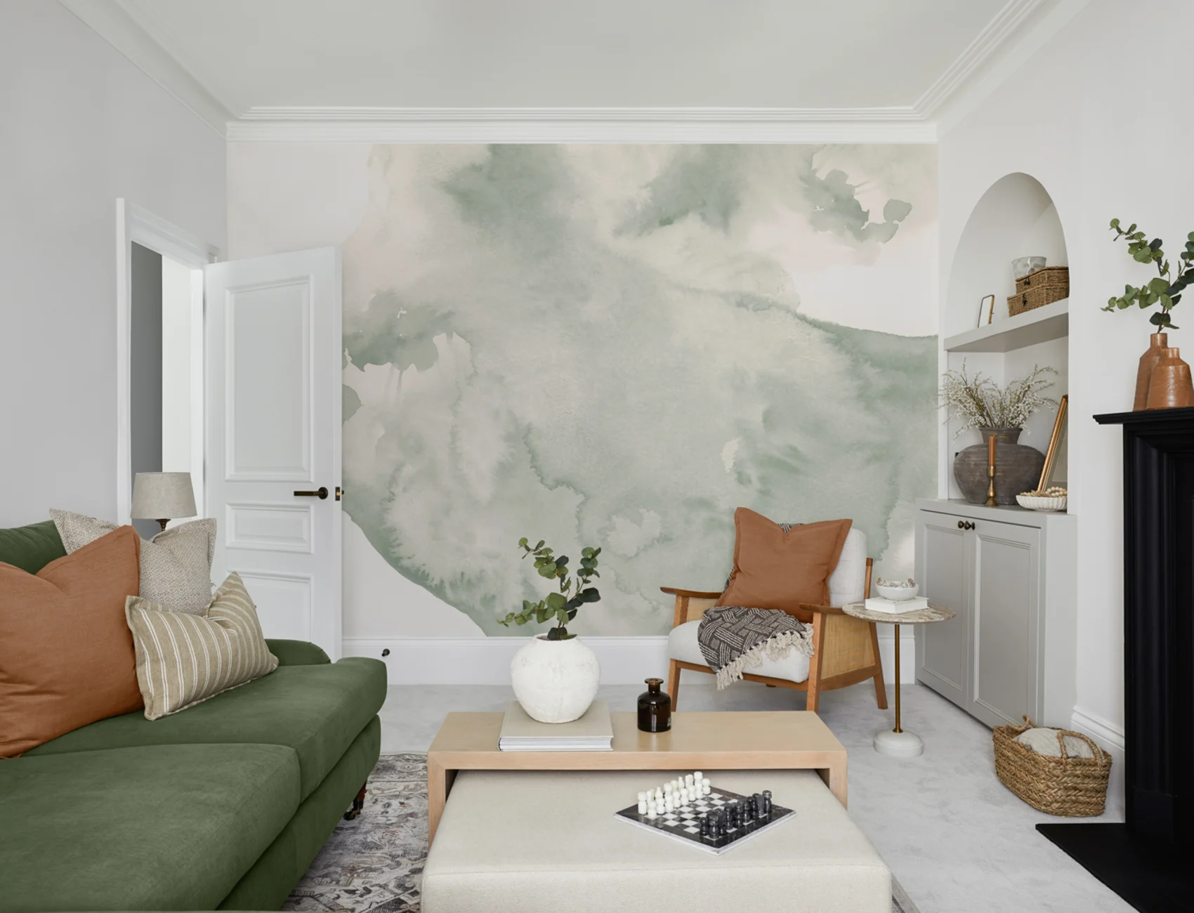 Green Swilling Abstract Watercolor Mural