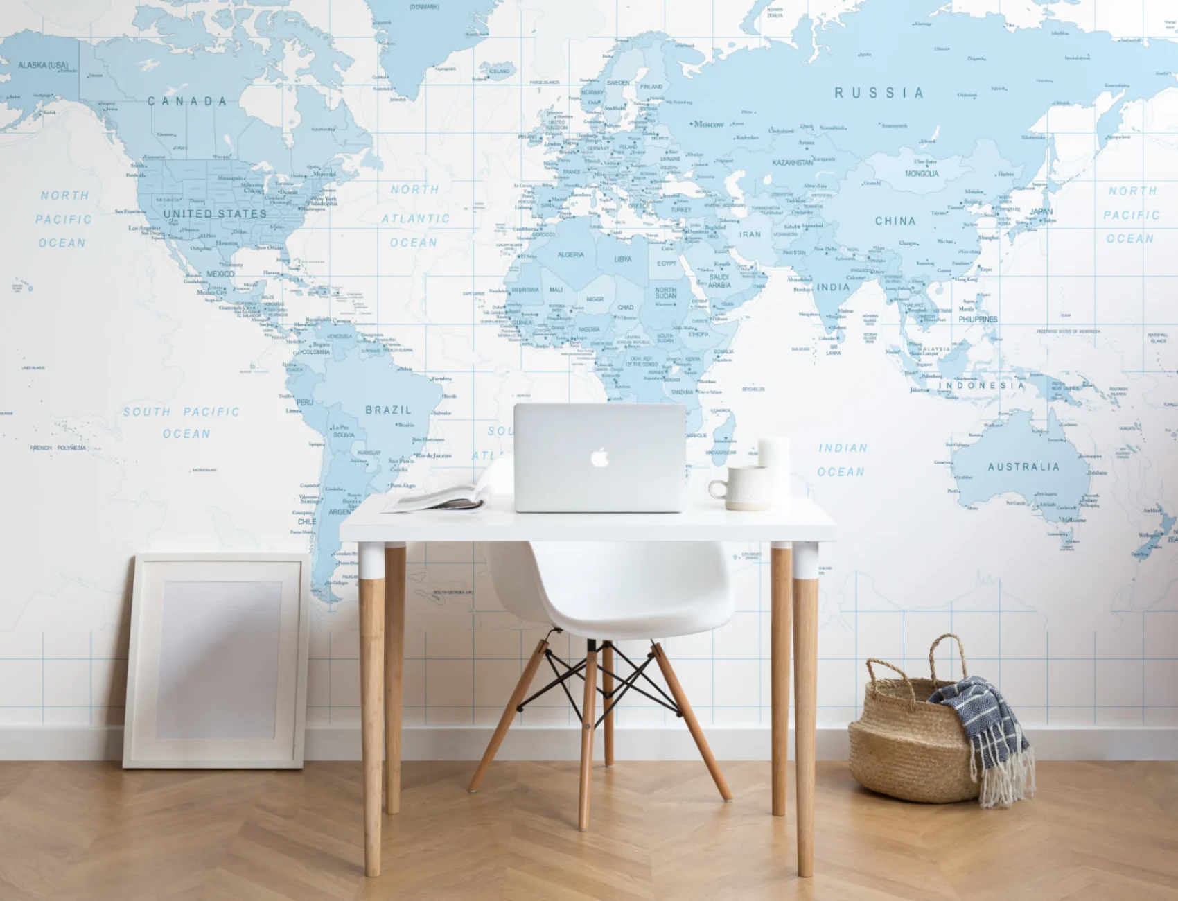 Blue Detailed World Map Wallpaper Mural