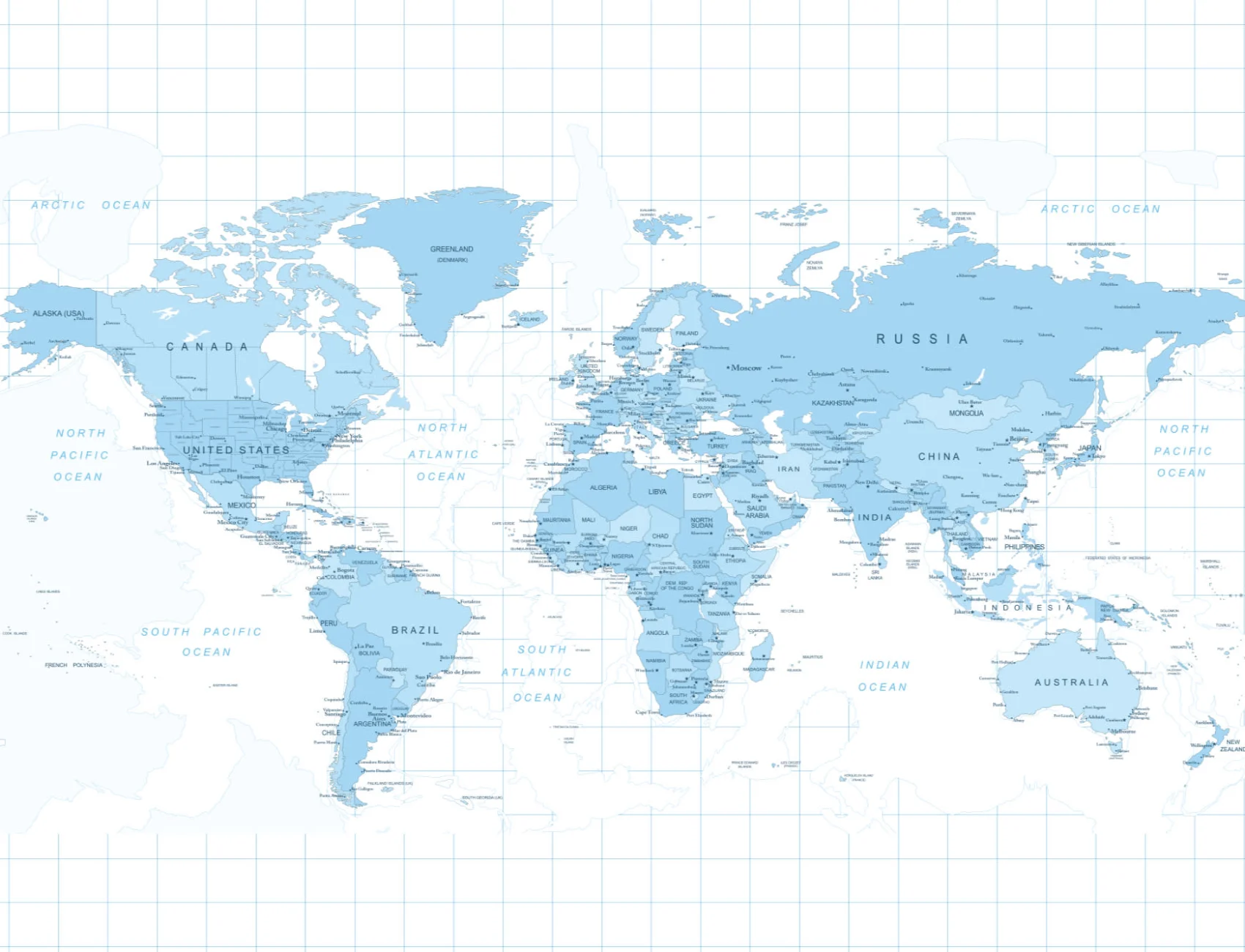Blue Detailed World Map Wallpaper Mural