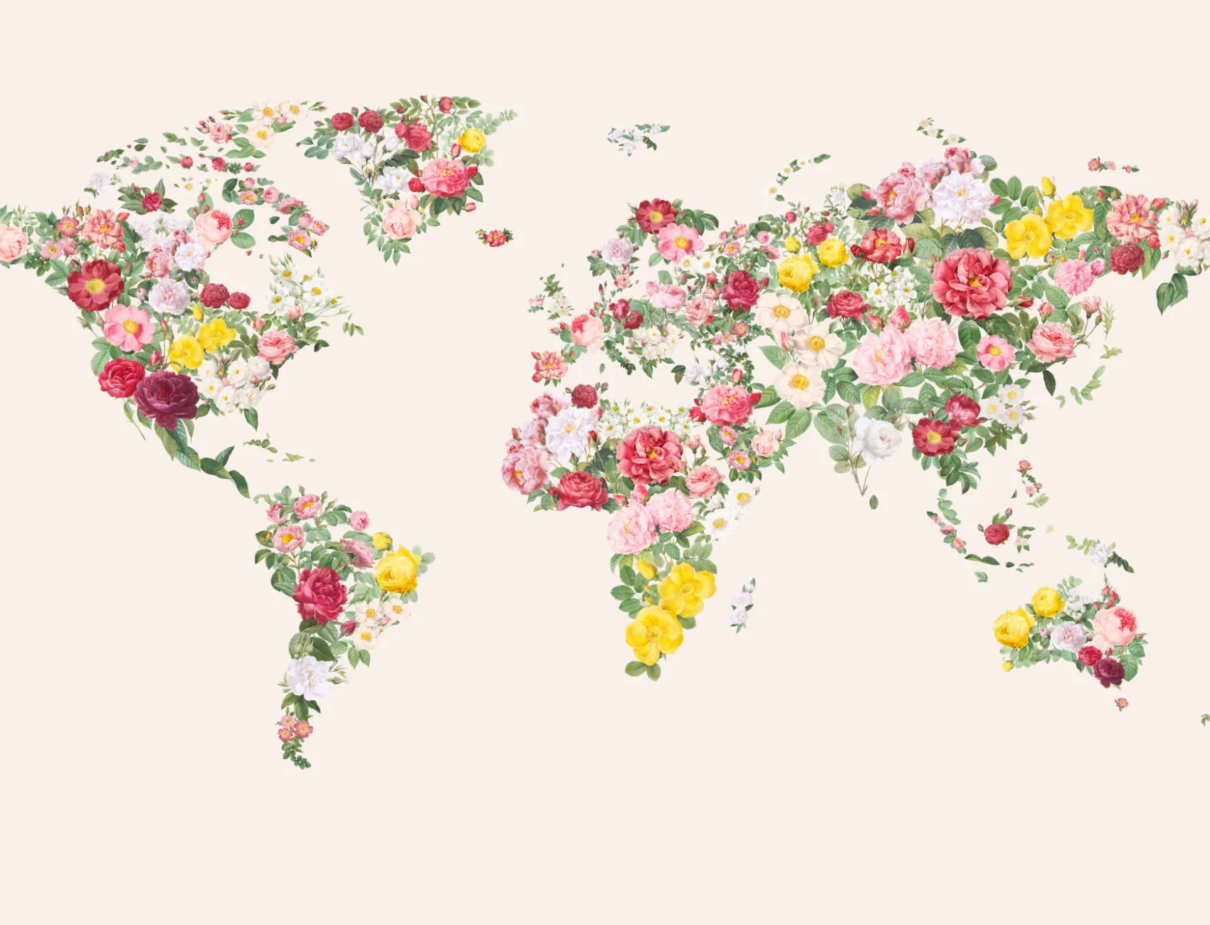 Colourful Abstract Vintage Flower World Map Wallpaper Mural