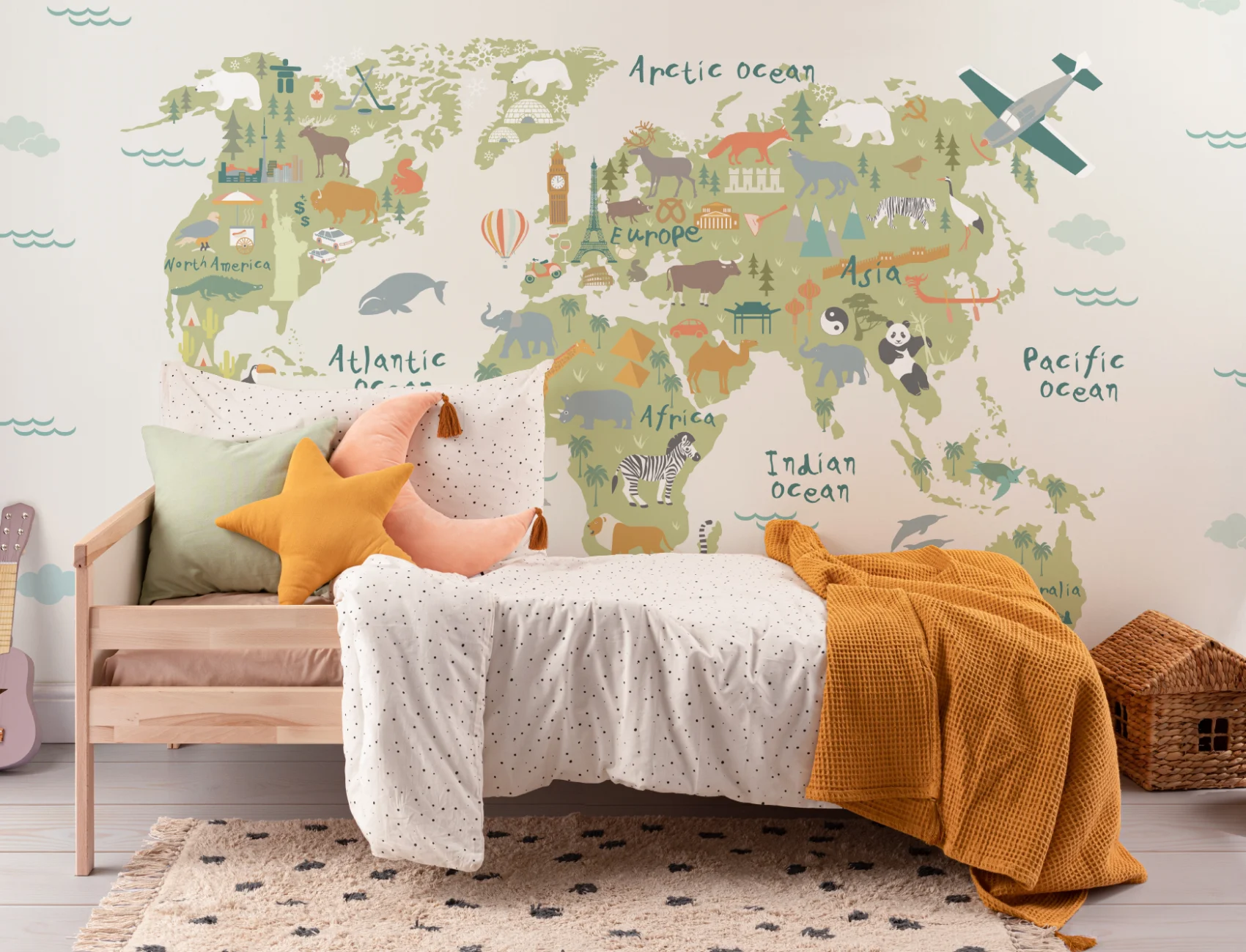 Kids Cartoon World Map Wallpaper Mural