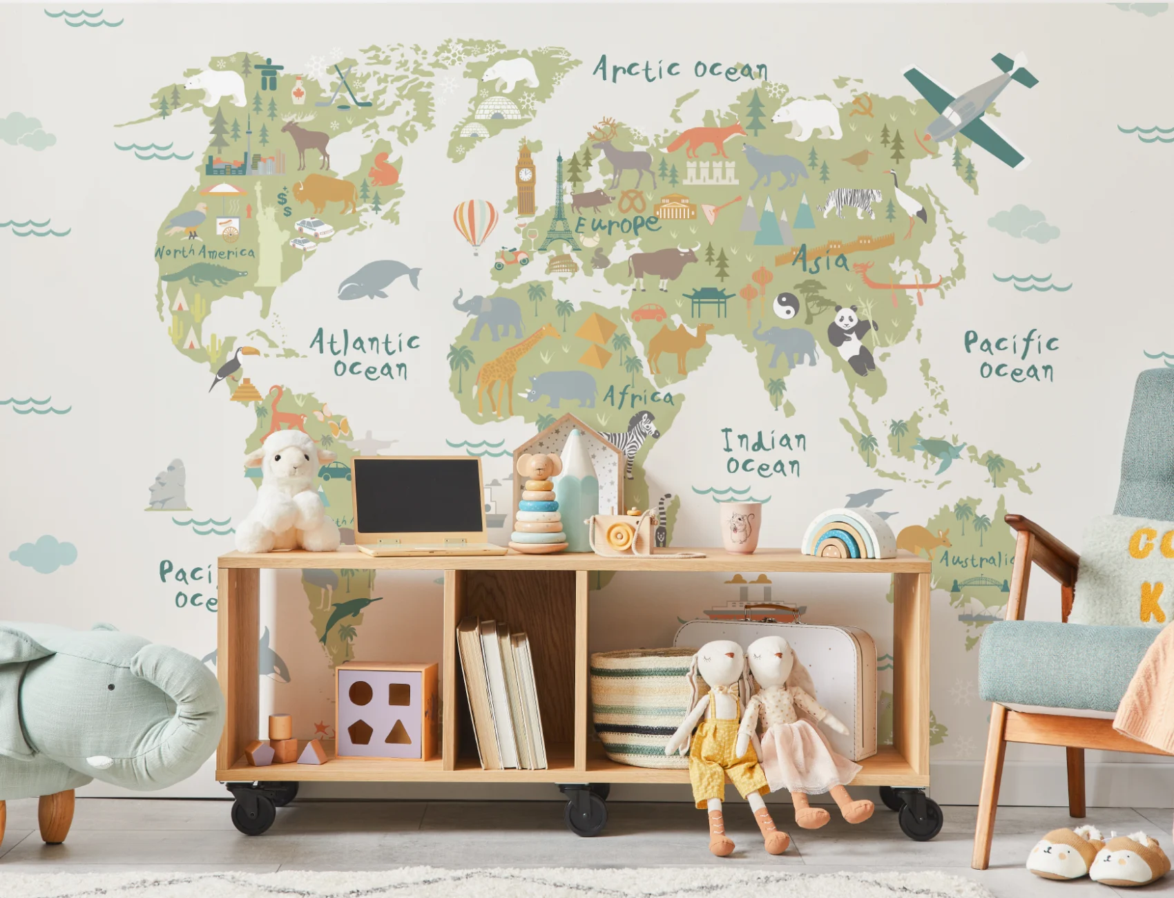 Kids Cartoon World Map Wallpaper Mural