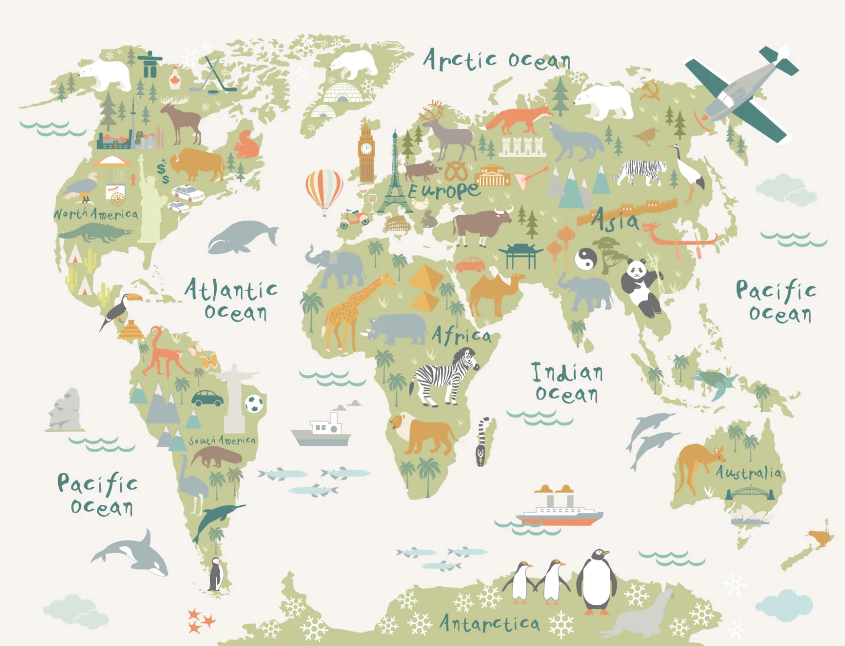Kids Cartoon World Map Wallpaper Mural
