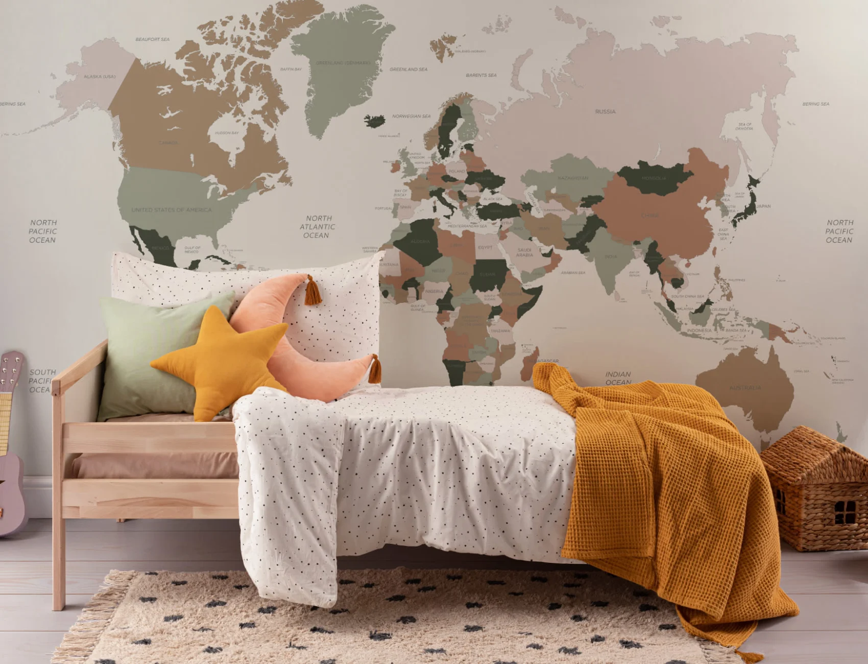 Neutral and Pastel World Map Wall Mural