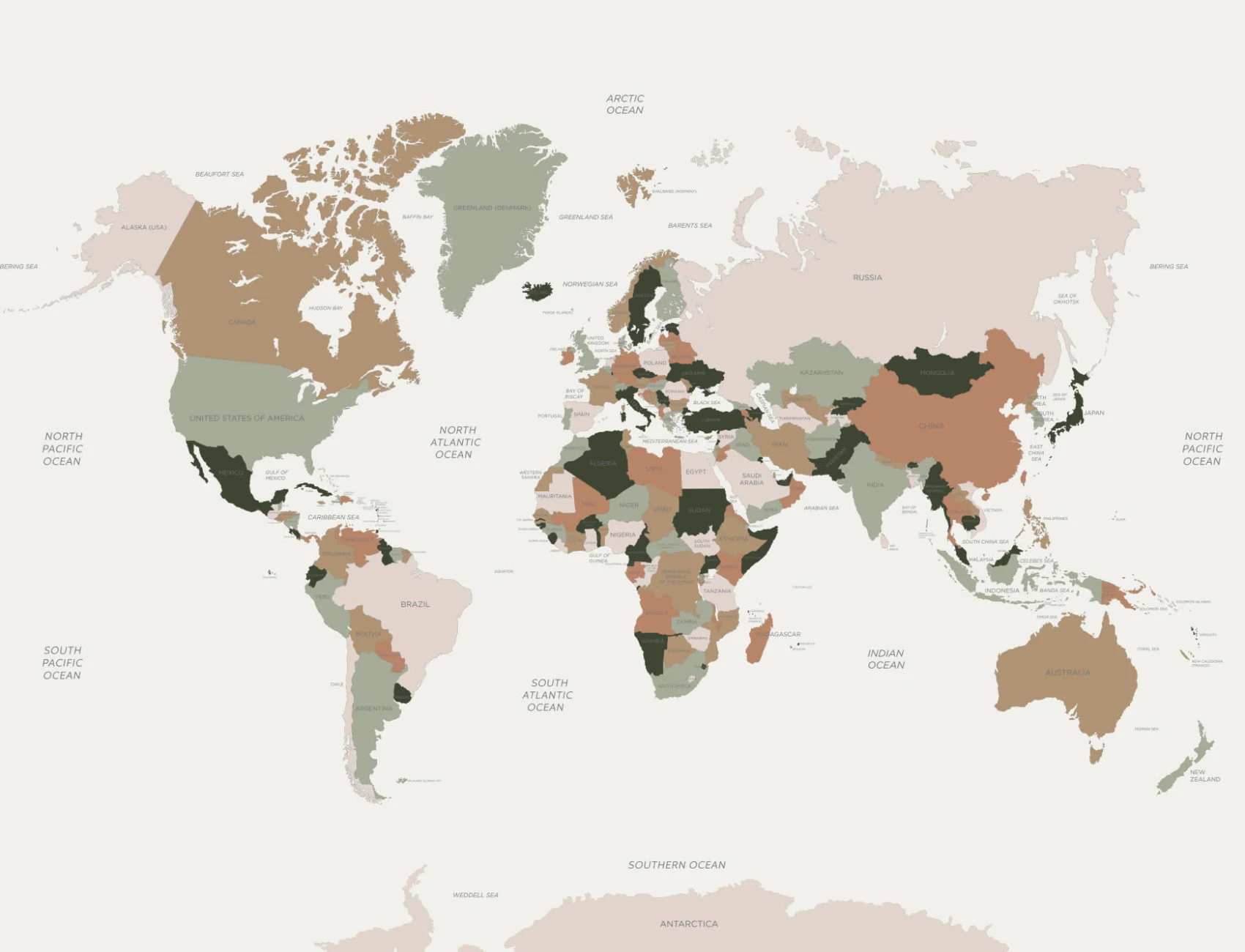 Neutral and Pastel World Map Wall Mural