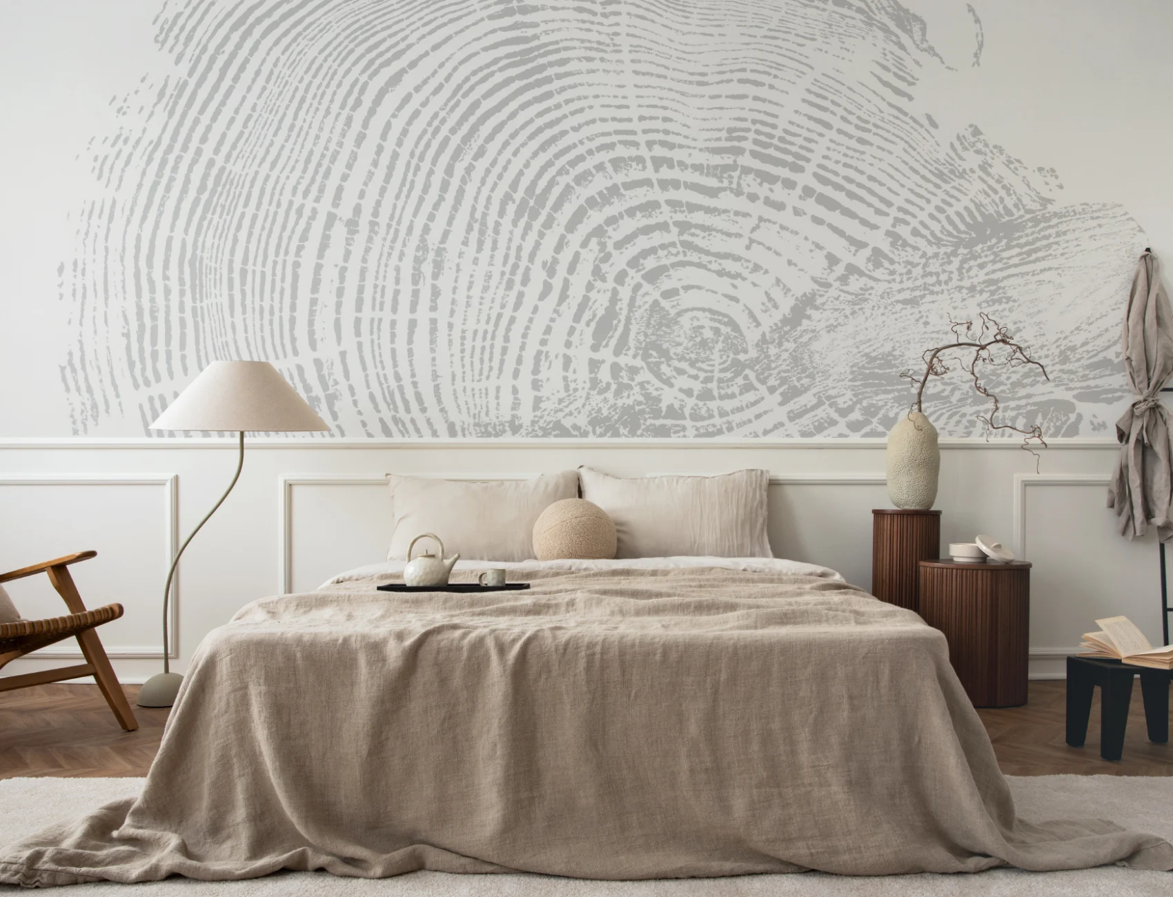 Mural Papel Pintado de Madera con Tocón de Árbol en Gris Claro