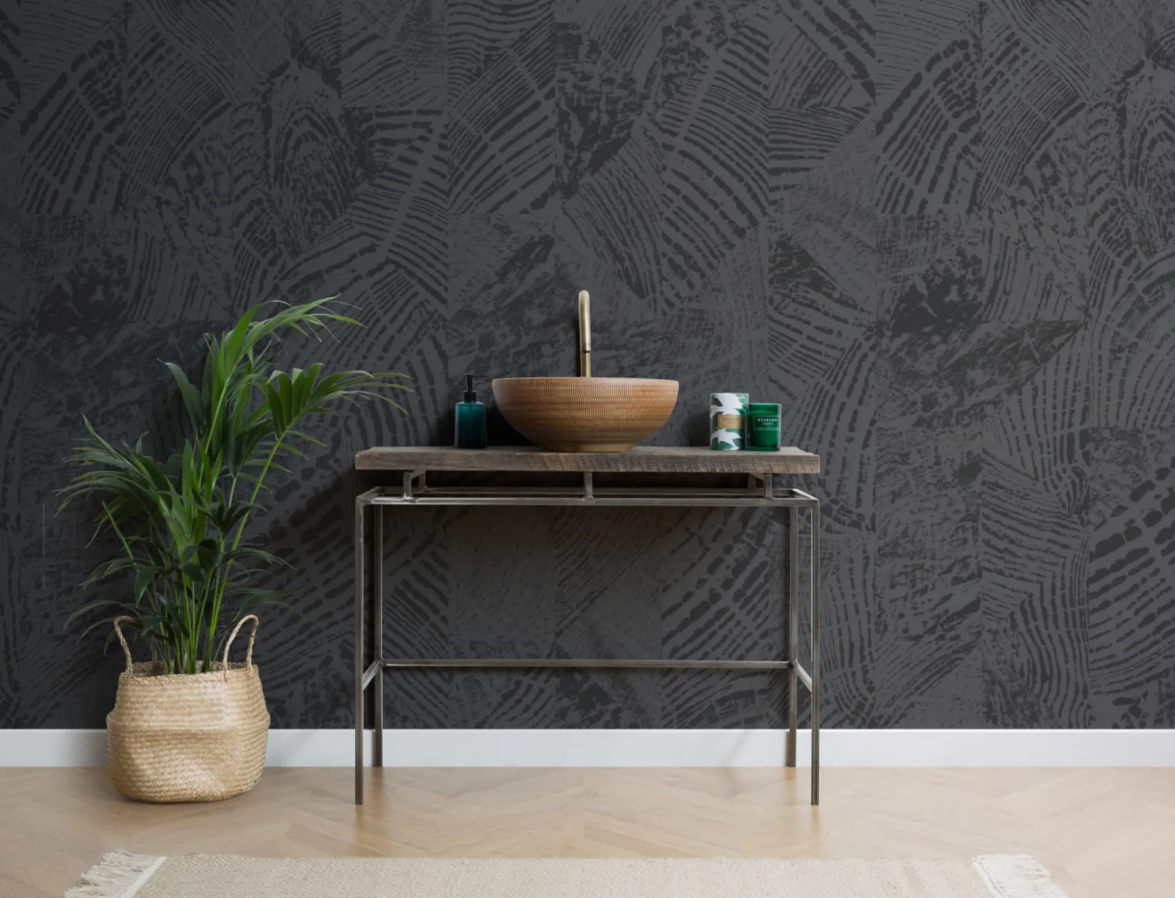Gri închis și negru Wood Grain model tapet Mural