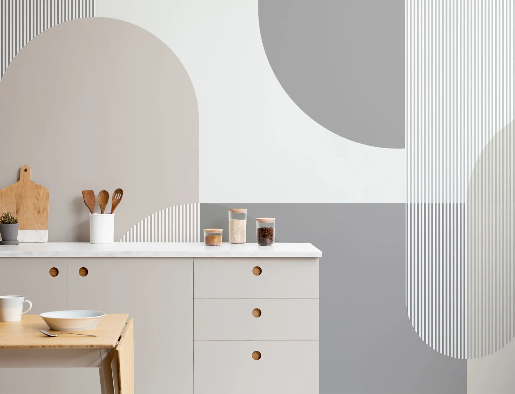 Nøytral Grå Scandi Geometrisk Fototapet