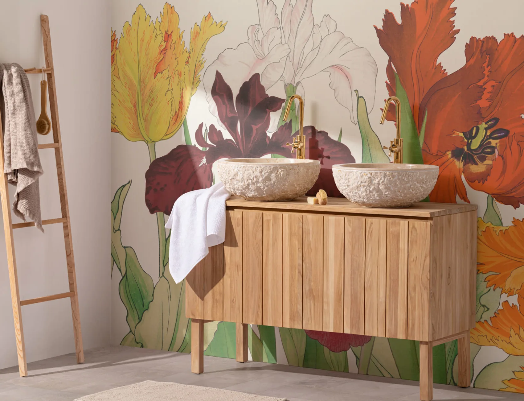 Tanigami Parrot Tulip & Iris Red Wallpaper Mural