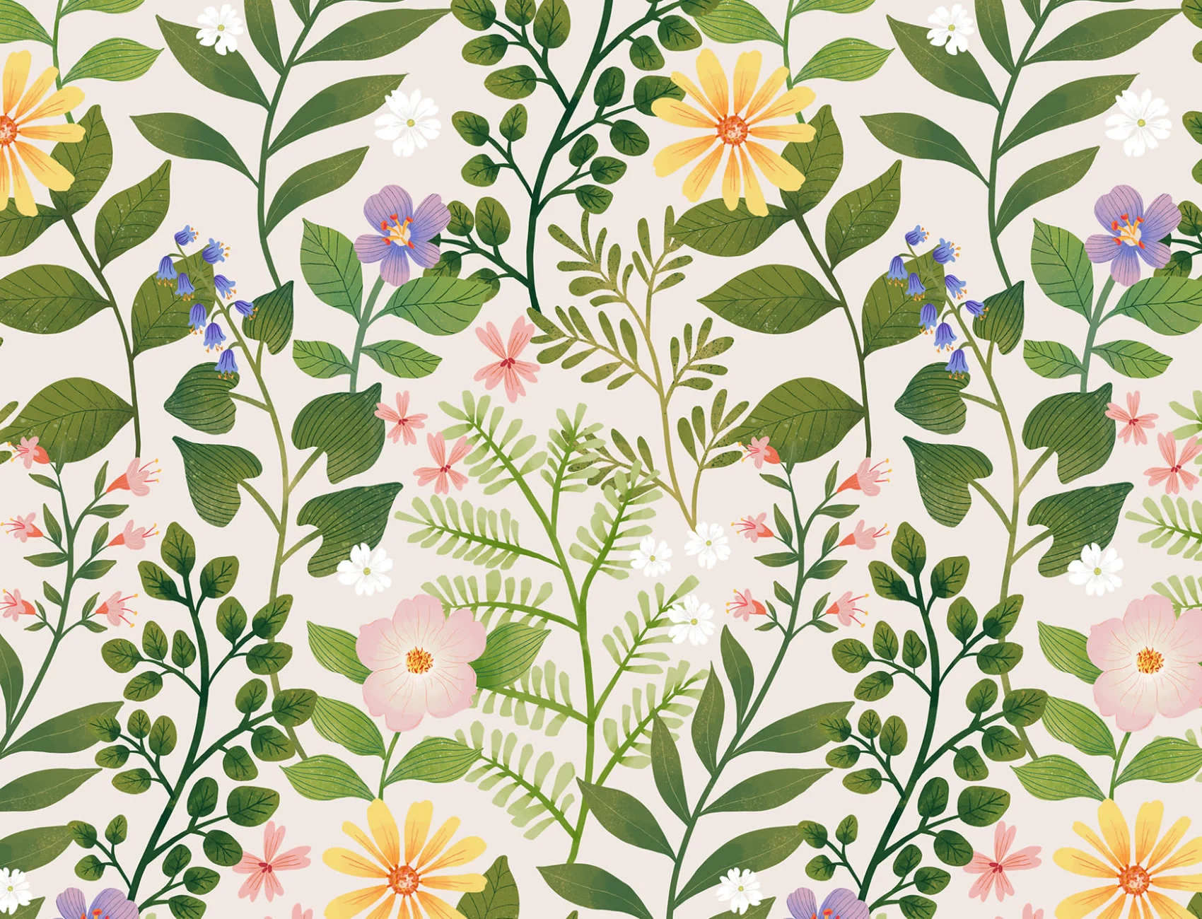 Papel de parede com padrão de repetição de jardim floral brilhante