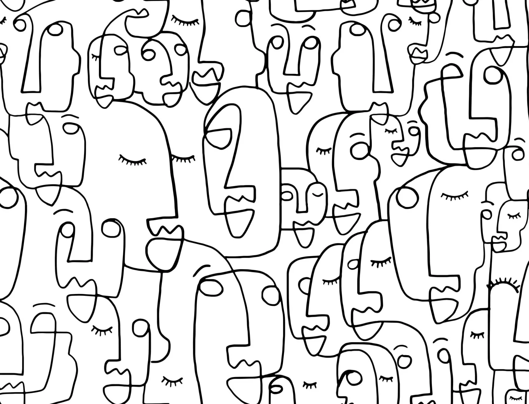 Mural de parede de desenho de linhas de rosto grande