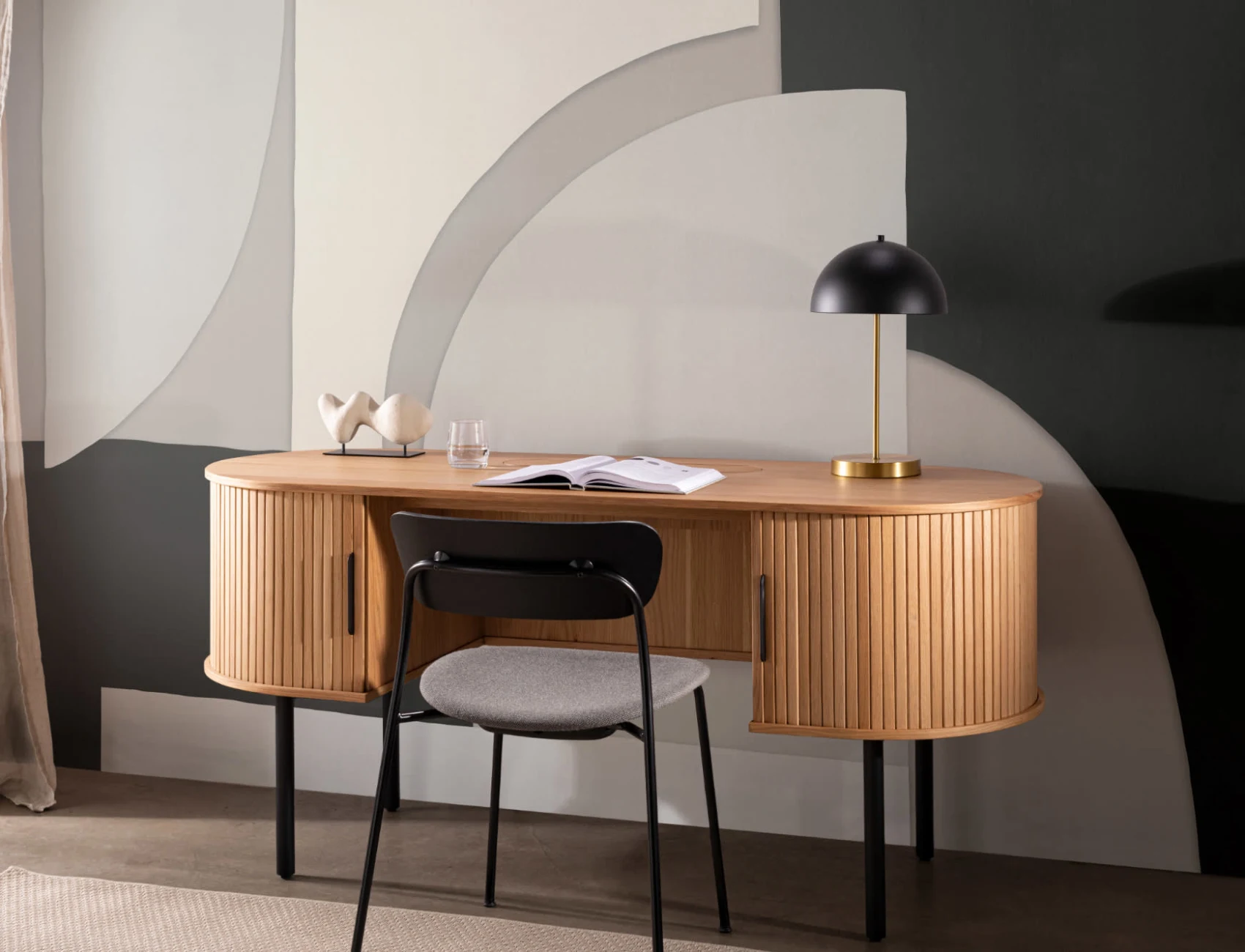 Black and Beige Abstract Shapes Wallpaper Mural