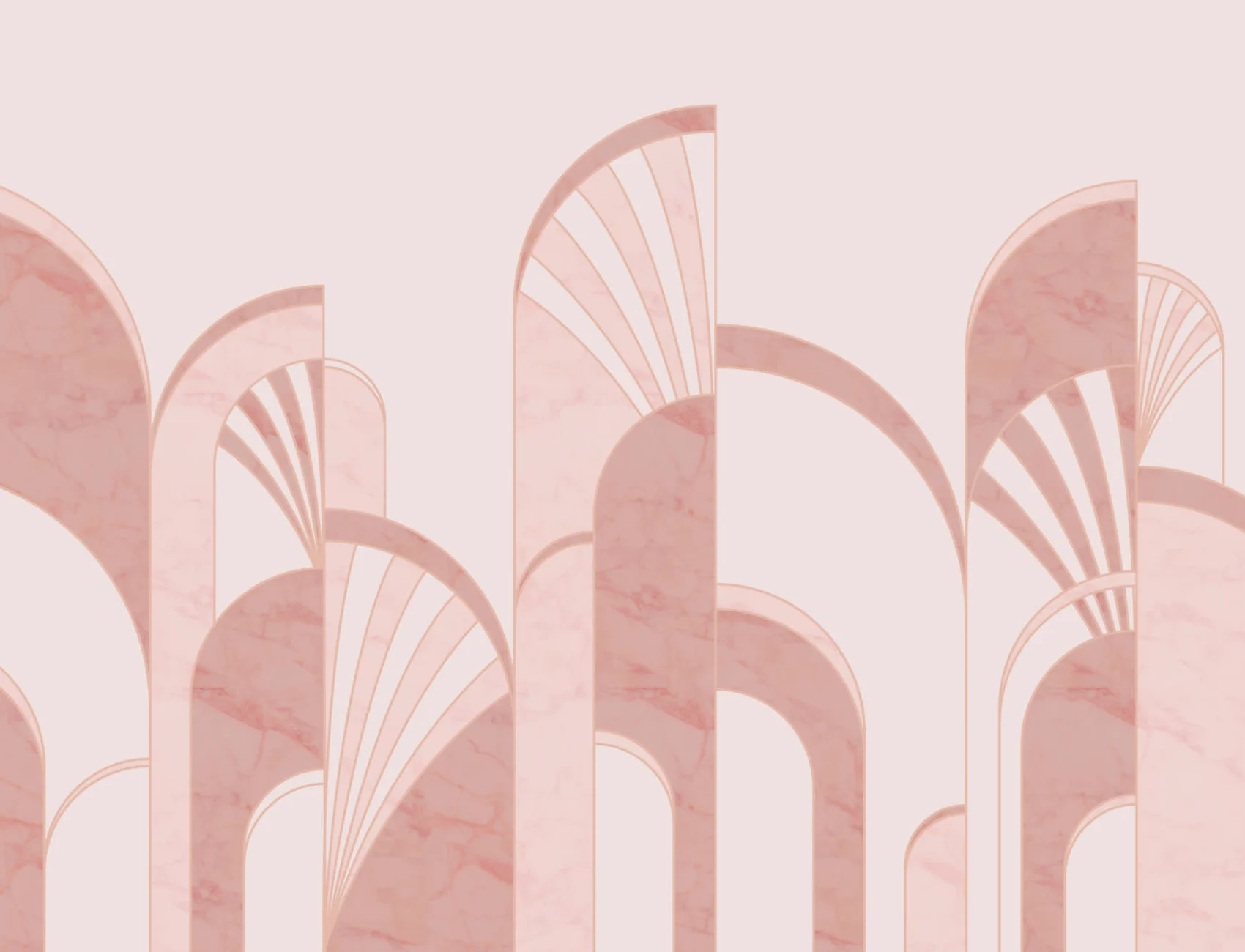 Papier Peint Panoramique à Motifs Art Déco avec Arcs Roses
