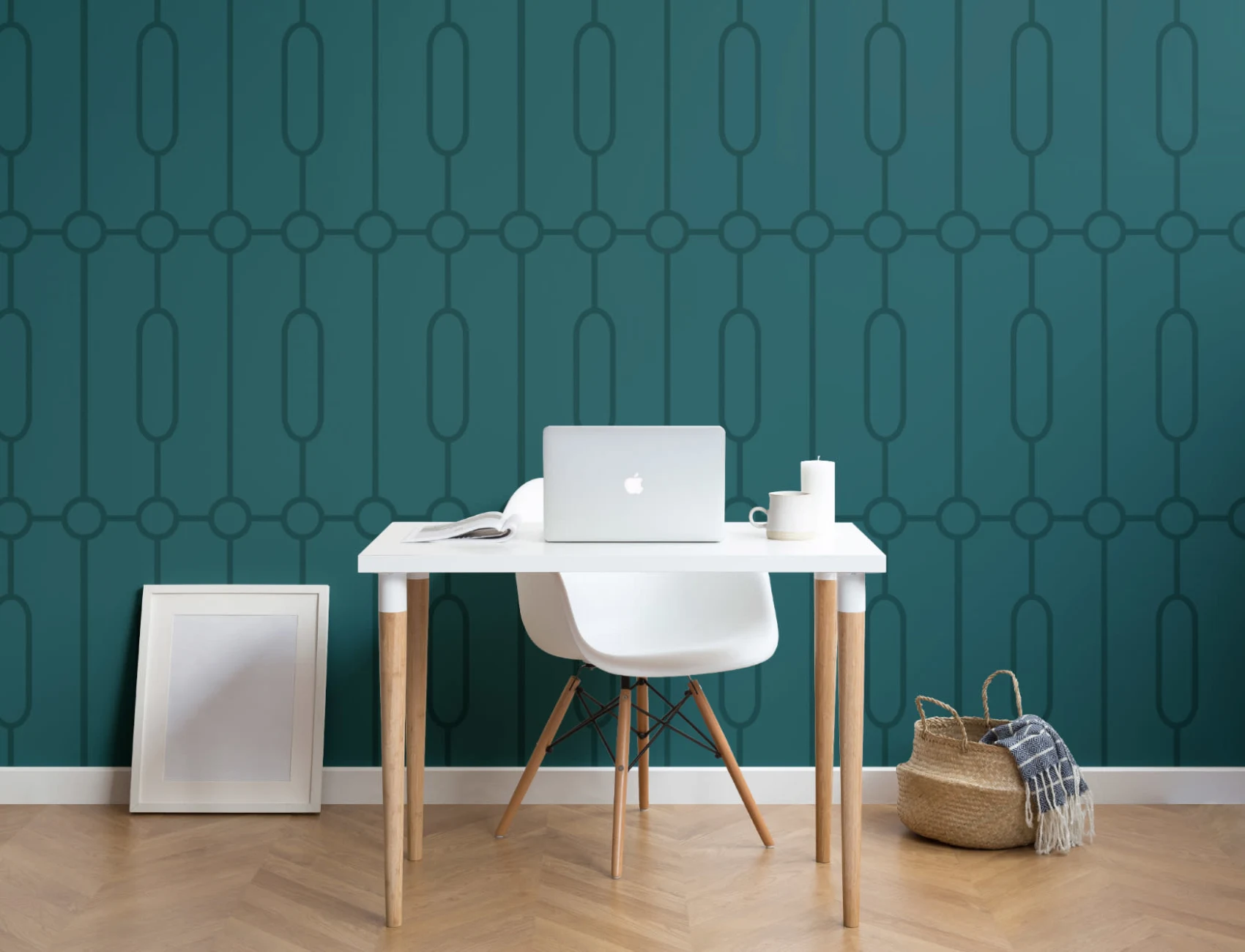 Carta da Parati Tè Blu con Motivo Geometrico Art Déco