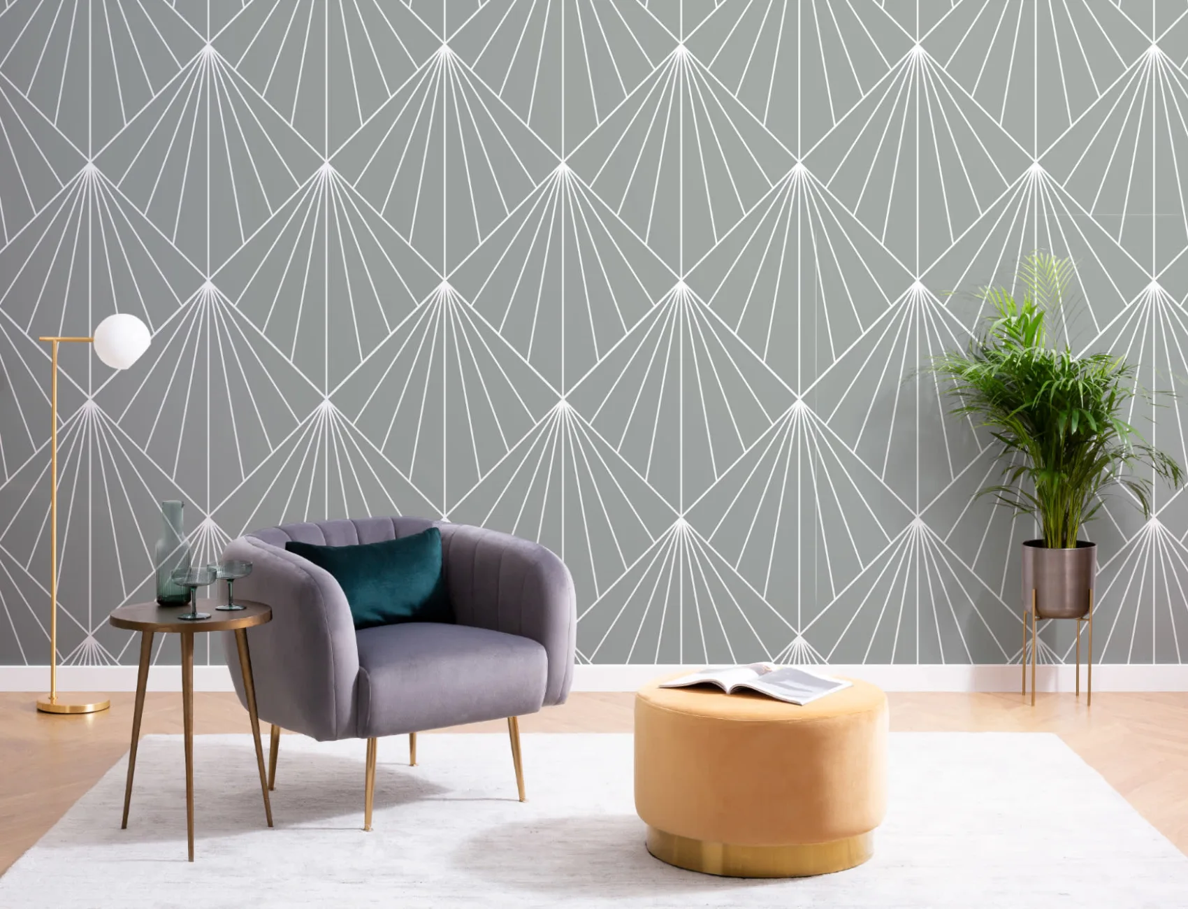 Gray Geometric Art Deco Print Wallpaper Mural