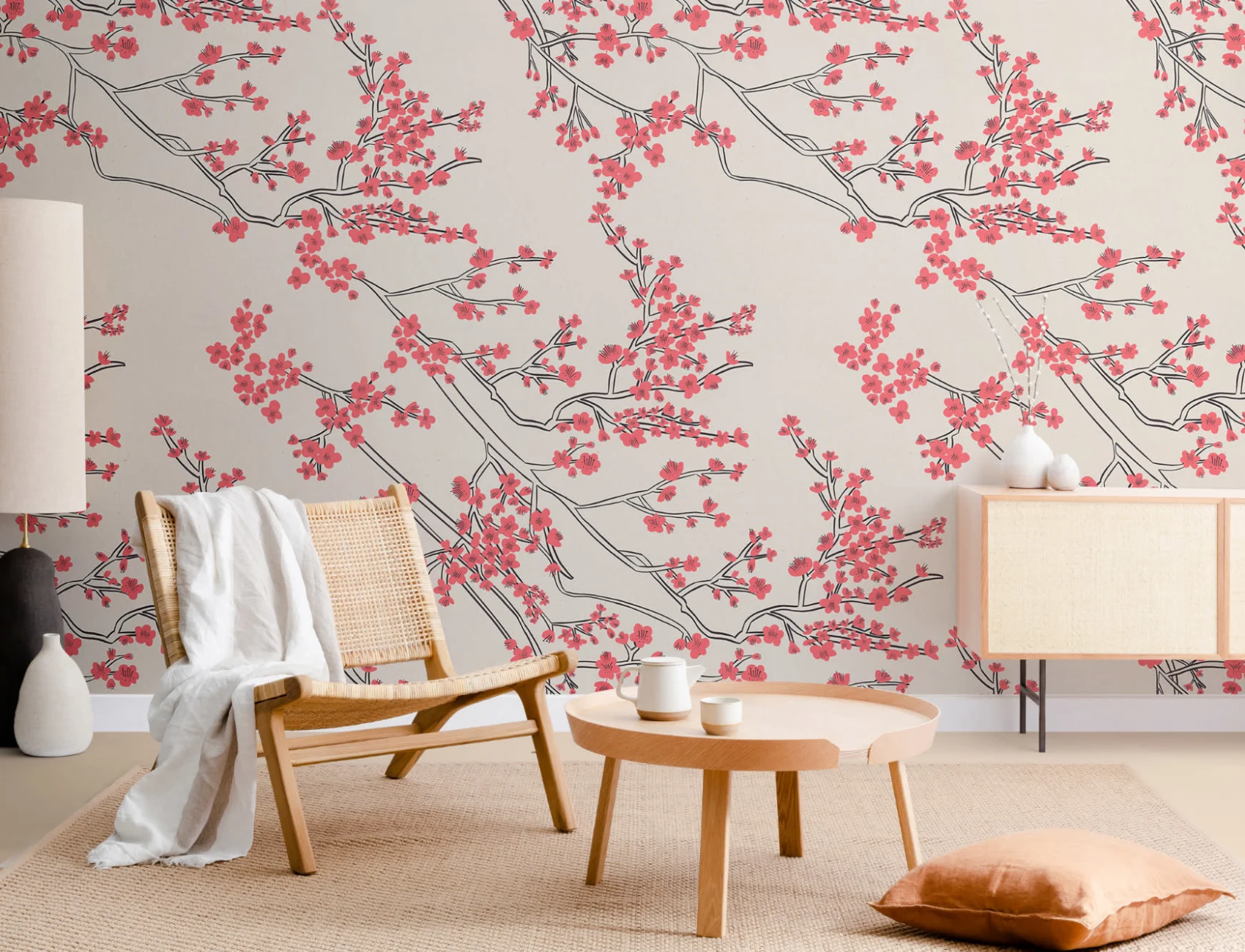 Japanese Cherry Blossom Pattern Wallpaper Mural - Hovia