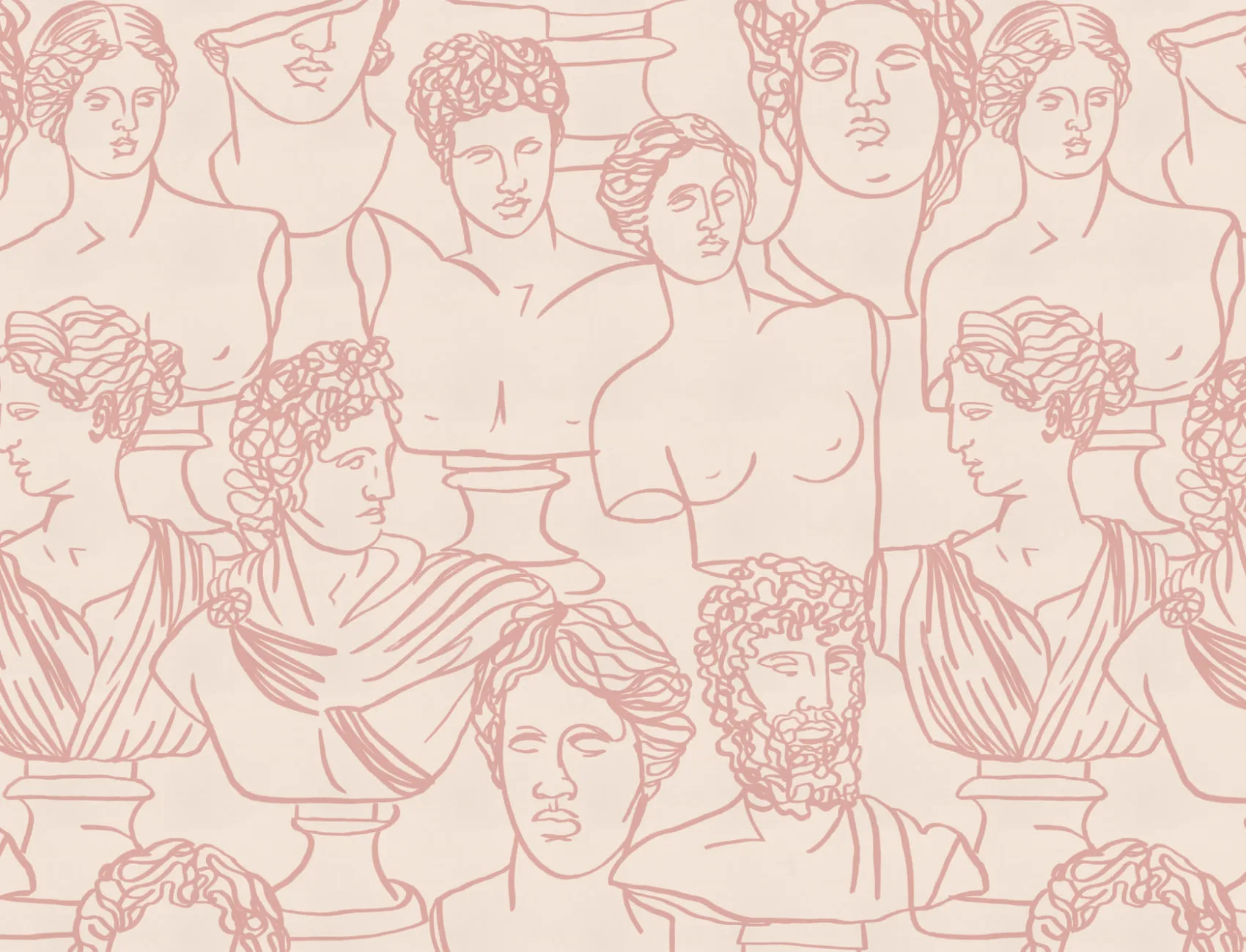 Dusty roz linie Desen grecesc zeu statuia model Wallpaper Mural