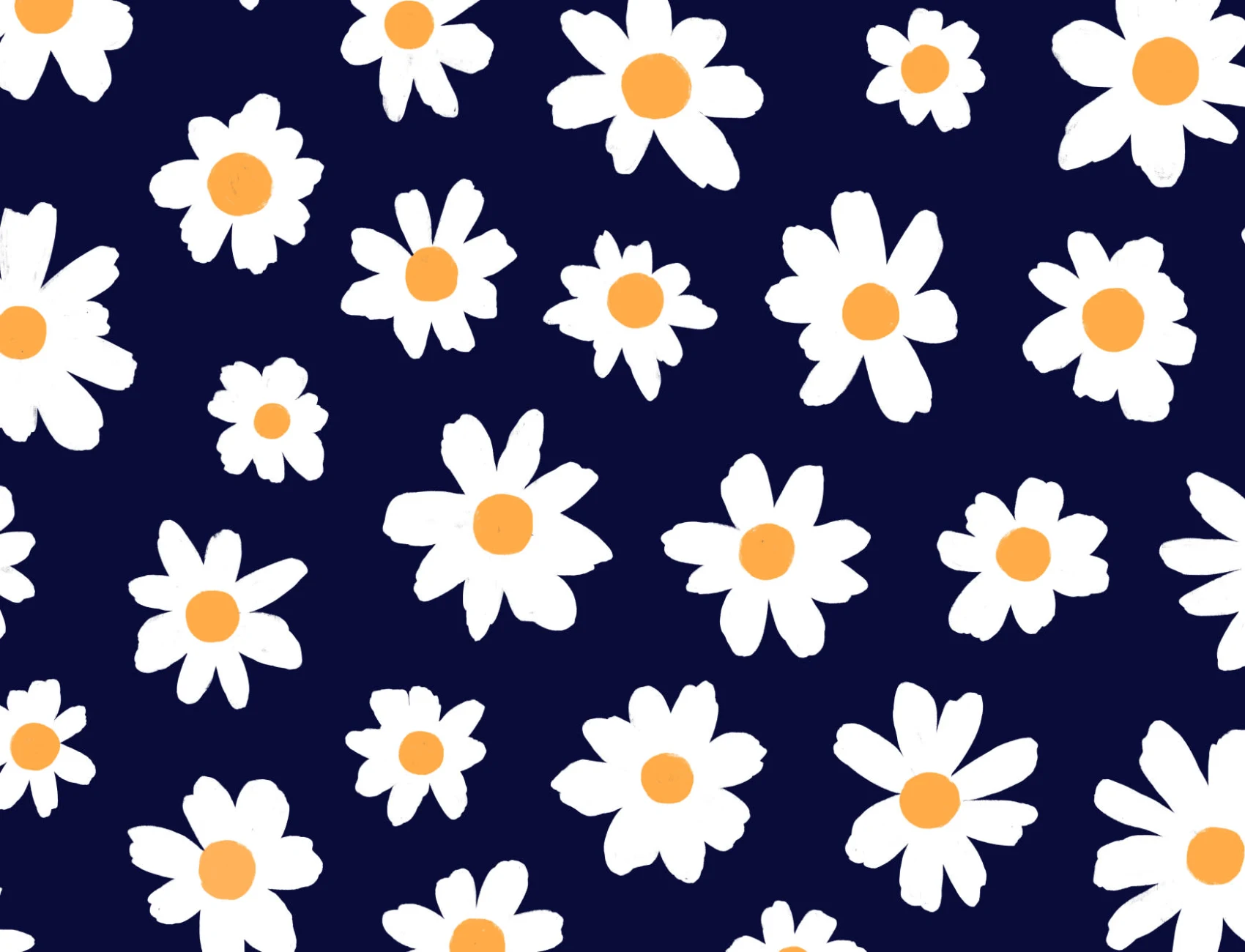 Albastru și alb Retro Daisy Floral Wallpaper Mural