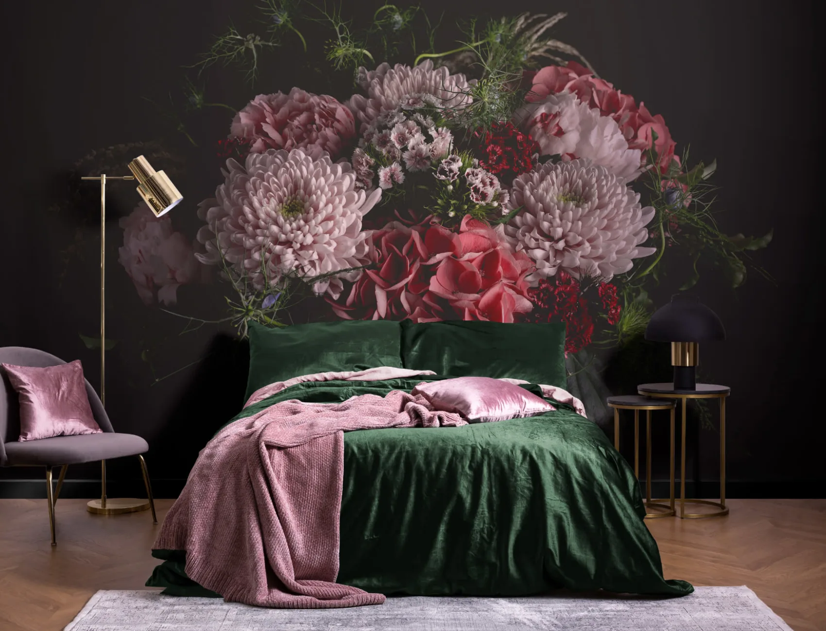 Fototapete Große Düstere Blumenfotografie in Dunklen Farbtönen