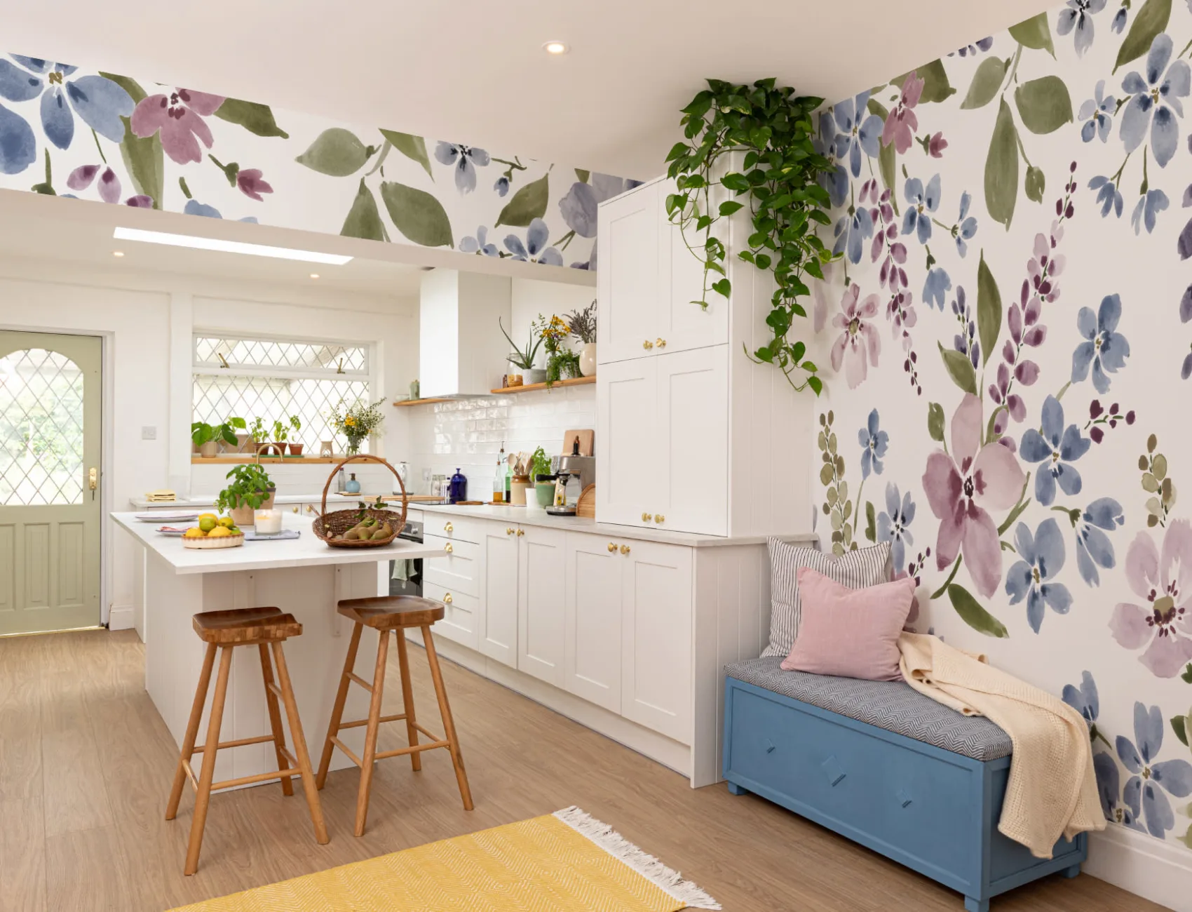 Purple and Blue Watercolor Flower Wall Mural