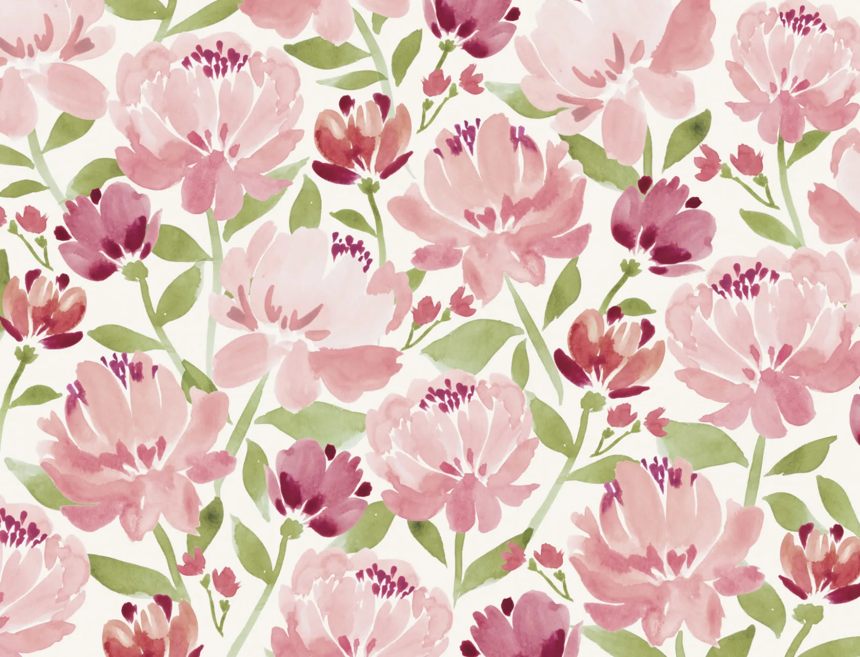 Vaaleanpunainen akvarelli Peonies seinäseinämaalaus