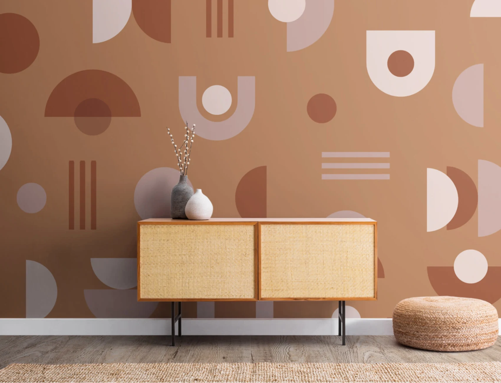 Portocaliu și neutru Mid Century Modern Geometric Wallpaper Mural