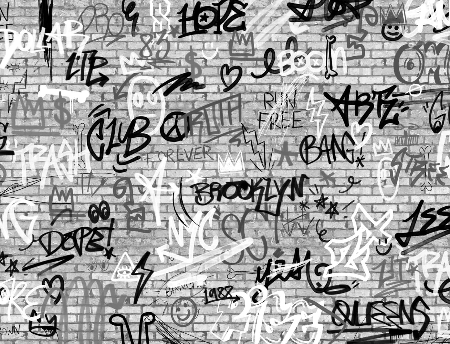 Monokrom NYC Graffiti tegelvägg fototapet