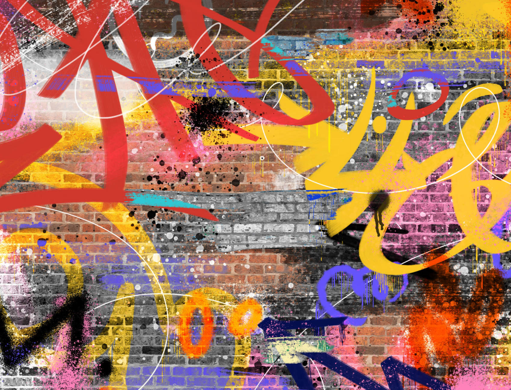 Kleurrijke Rode Baksteen Graffiti Behang Muurschildering