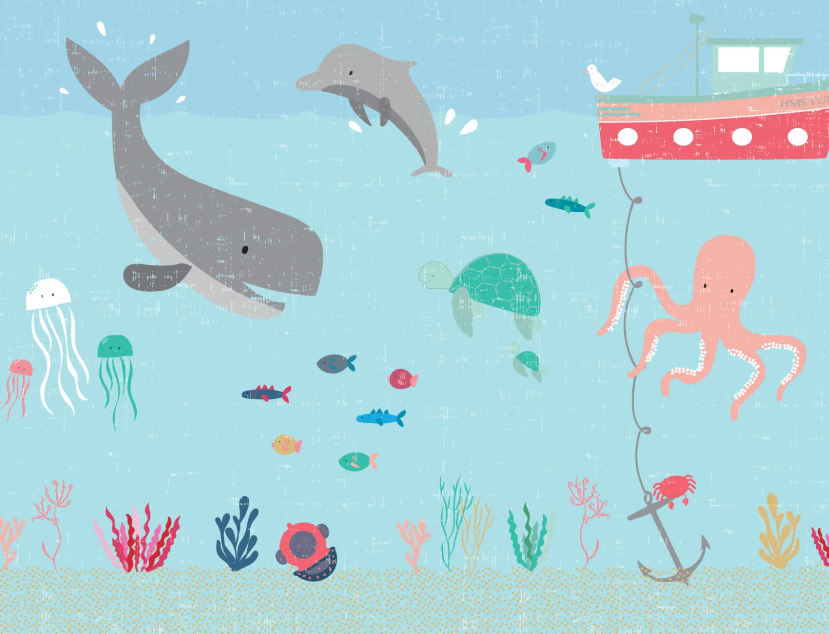 Kids Cute Sea Creatures Wallpaper Mural
