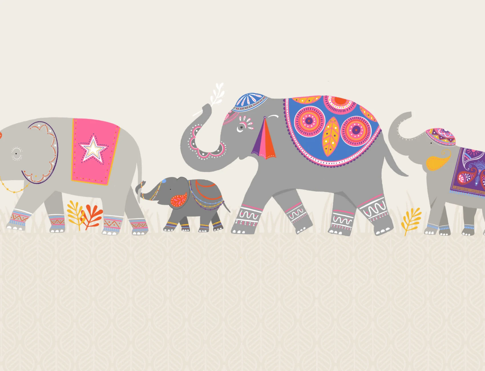 Papel de parede colorido bonito do elefante indiano para crianças Mural