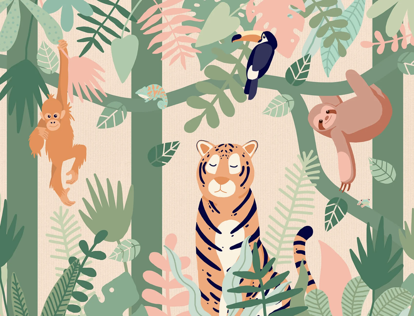 Mural de papel de parede Kids Jungle Animal Friends