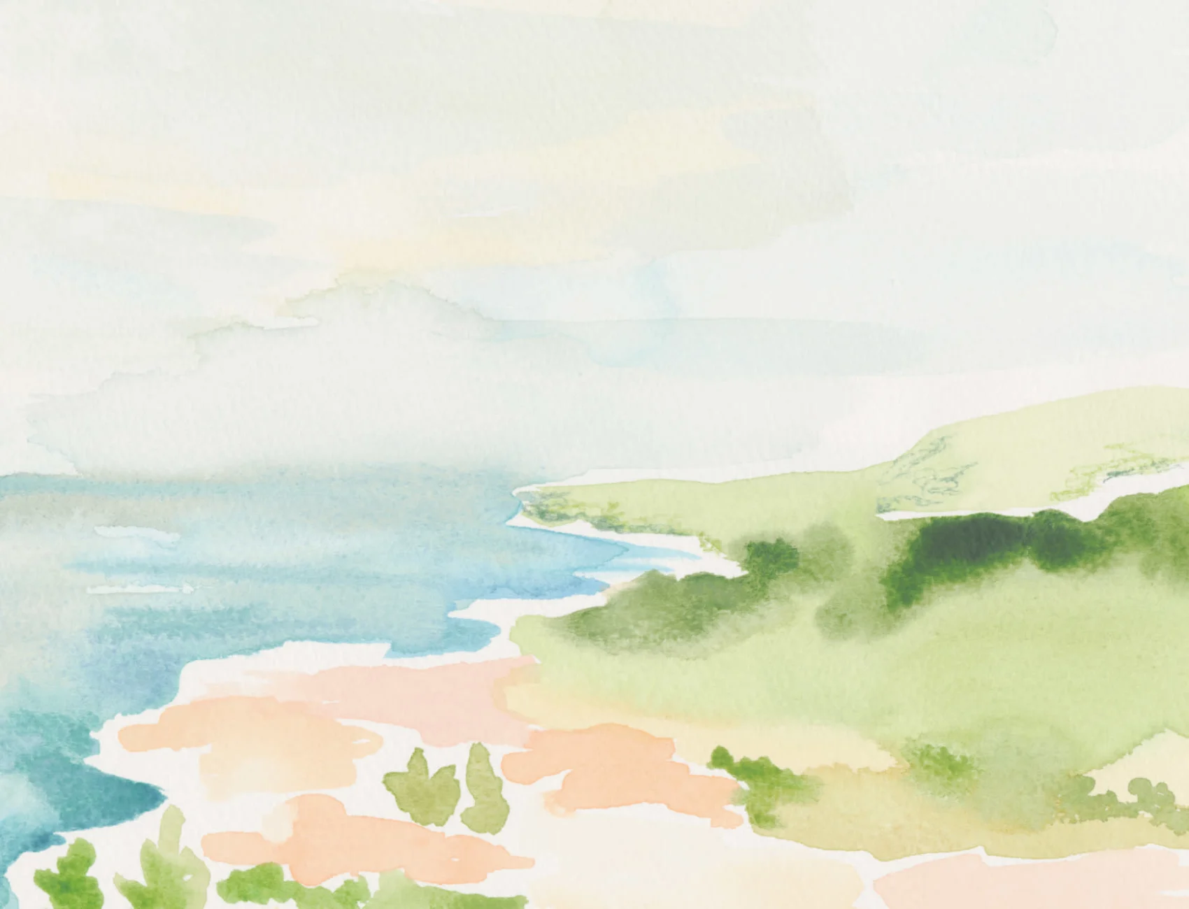 Watercolor Coastal Landscape Wallpaper Mural