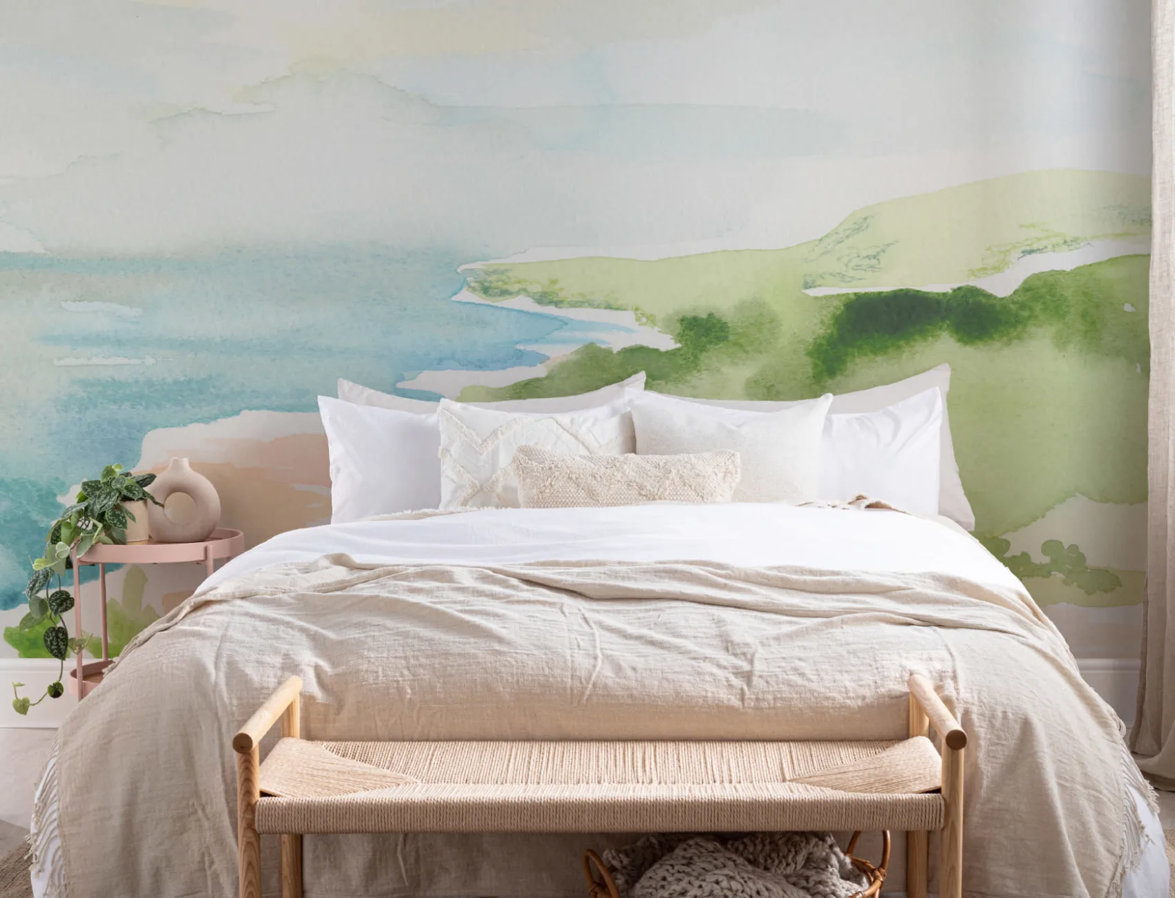 Watercolor Coastal Landscape Wallpaper Mural