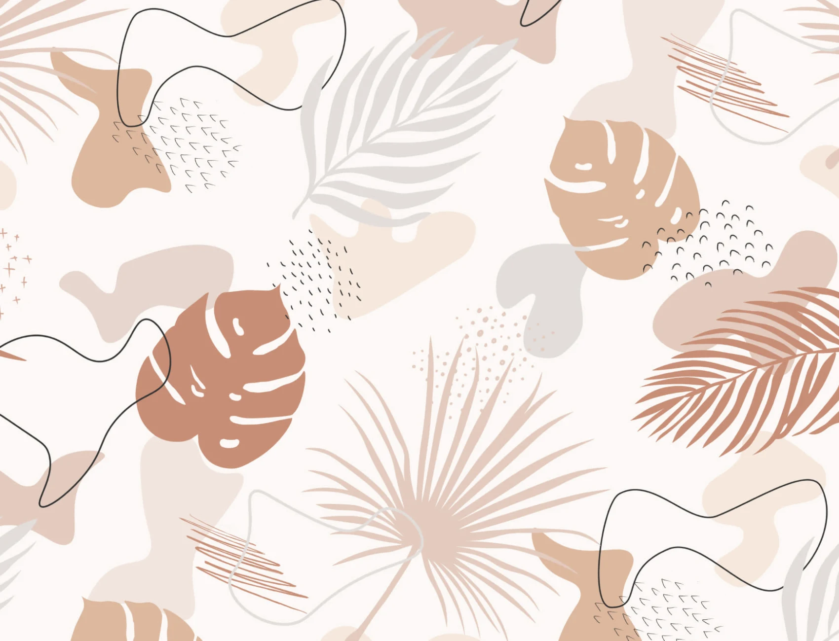 Neutral Colors Tropical Leaf Collage Pattern Wallpaper Mural
