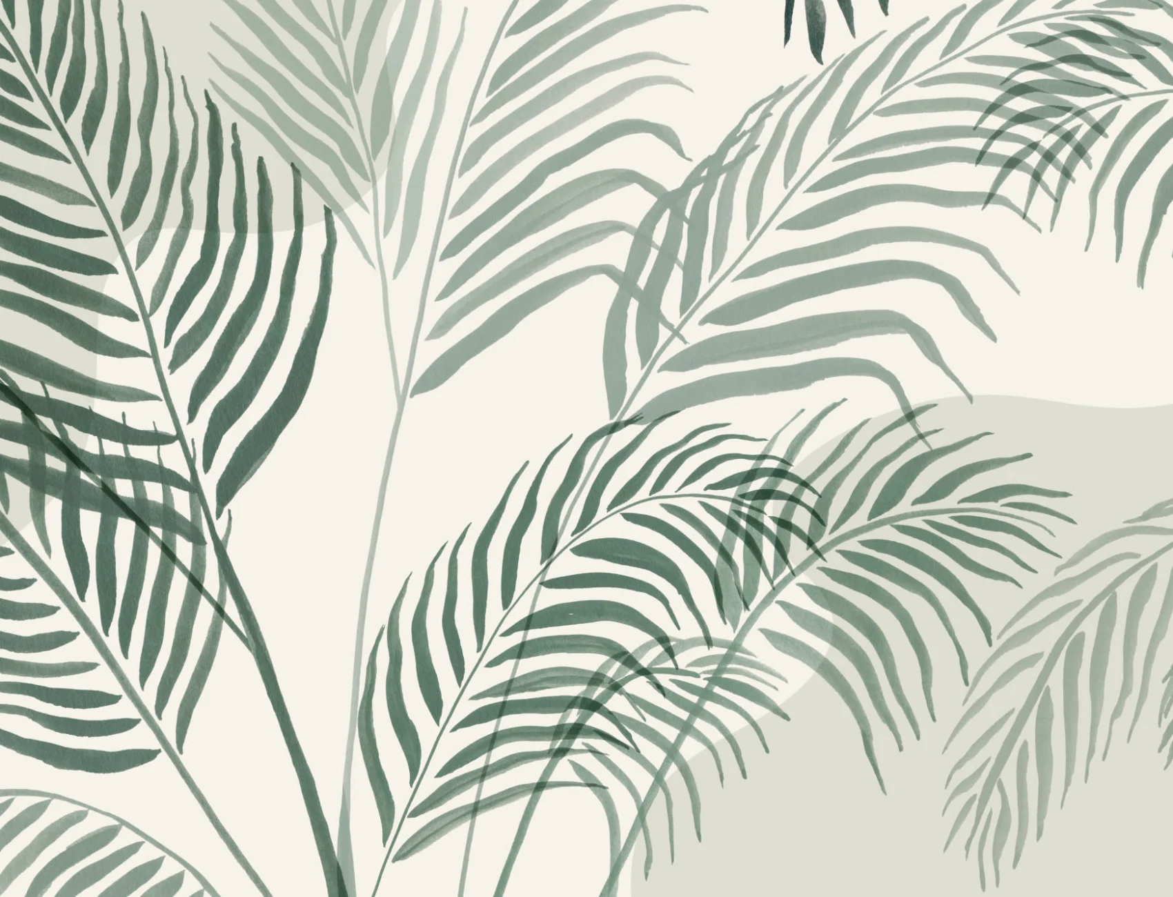 Green Palm Leaf Inky Tropical Wallpaper Mural